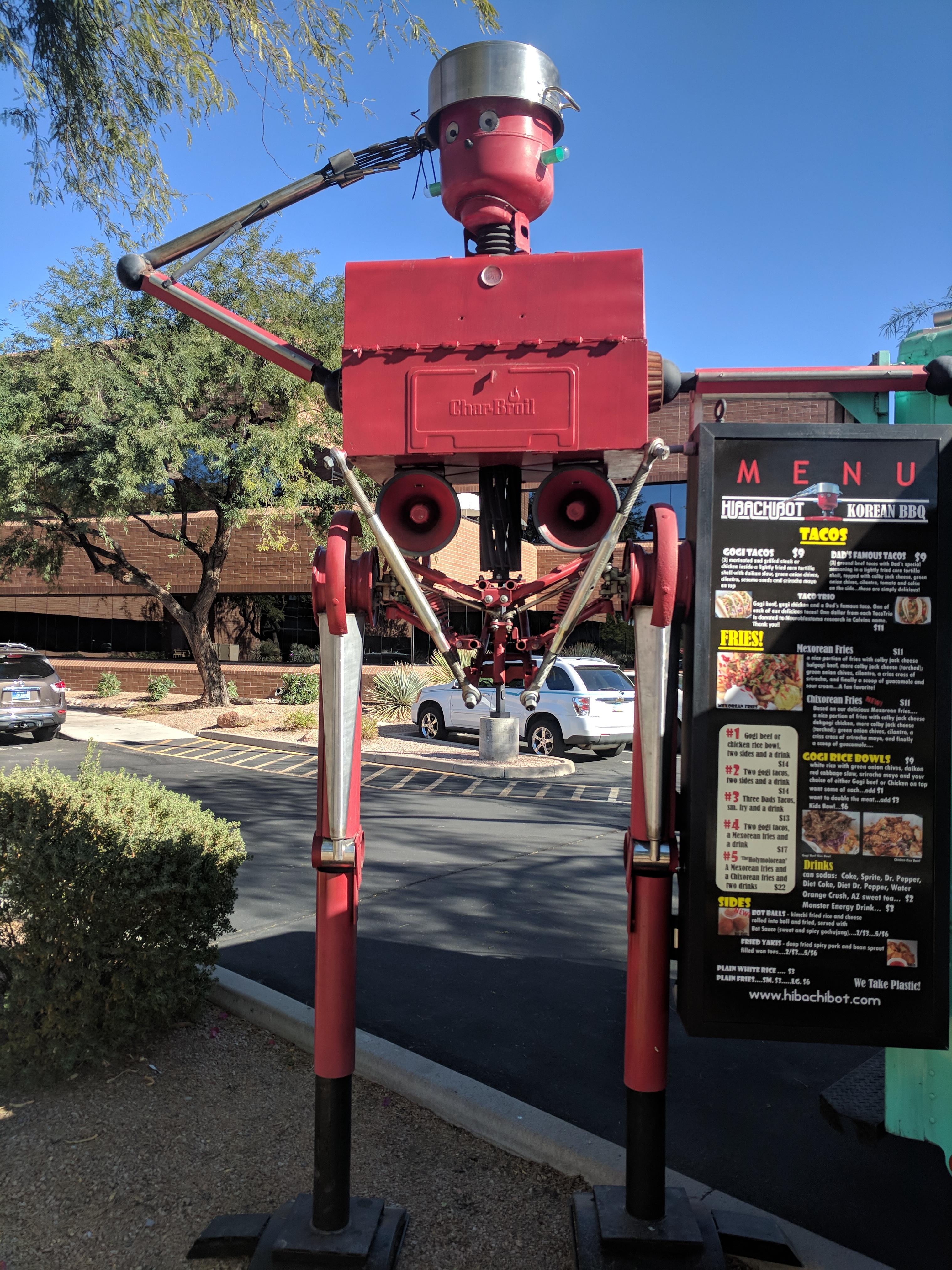 This sculpture from a food truck called Hibachibot Korean BBQ r