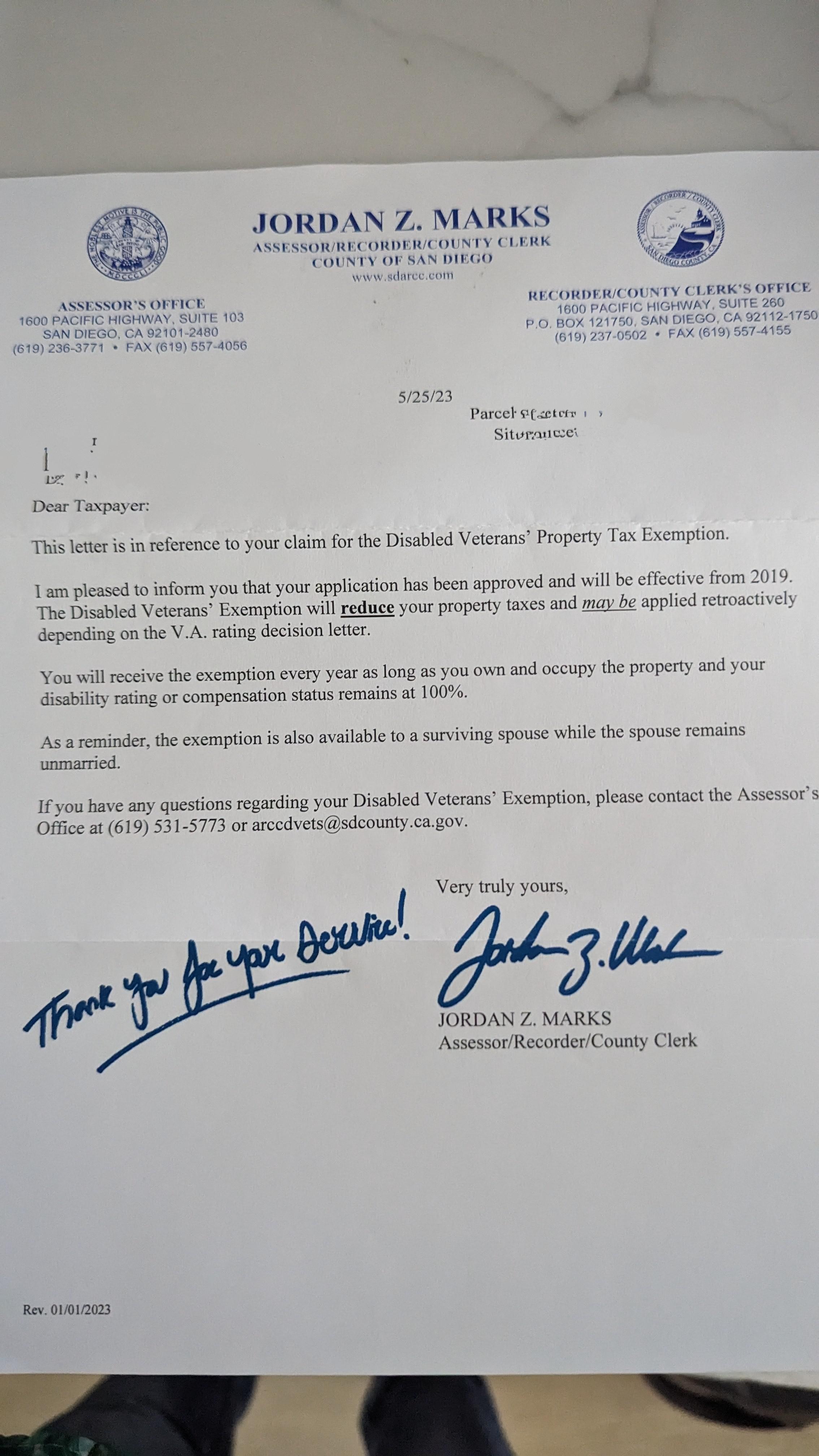 Property Tax Exemption California r/VeteransBenefits