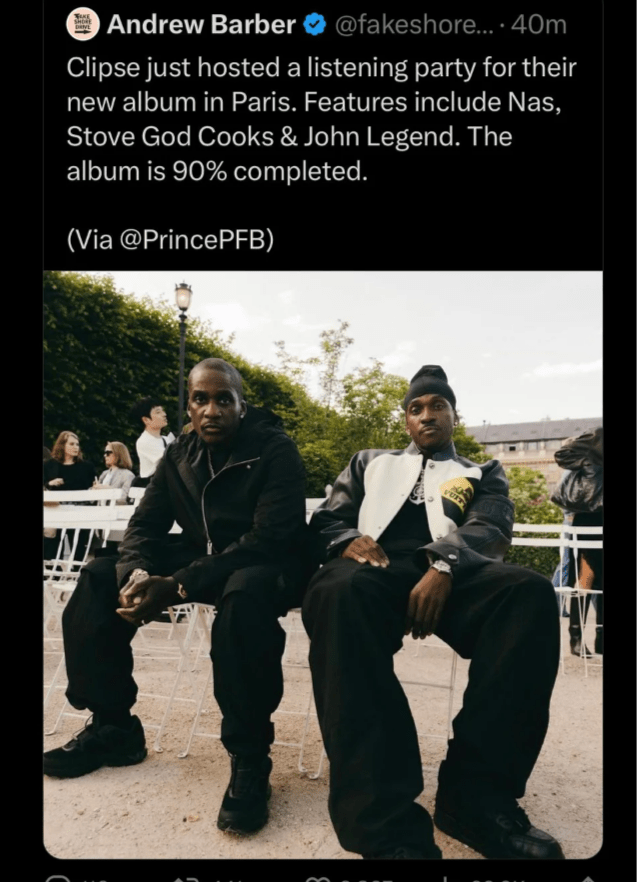 Nas is going to be on The Clipse new album r/nas