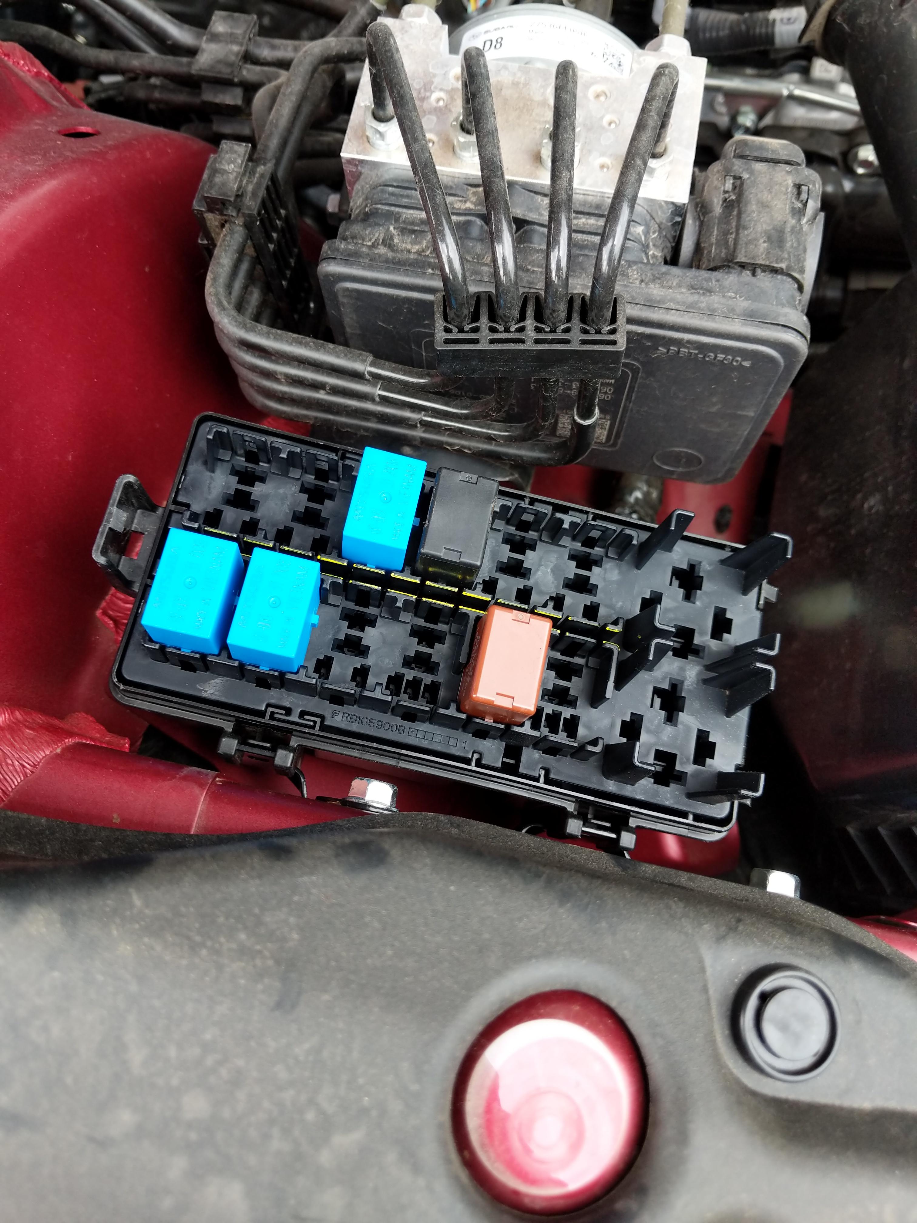 In case anyone is wondering where the fog light relay is on the 2018 Impreza its the black relay
