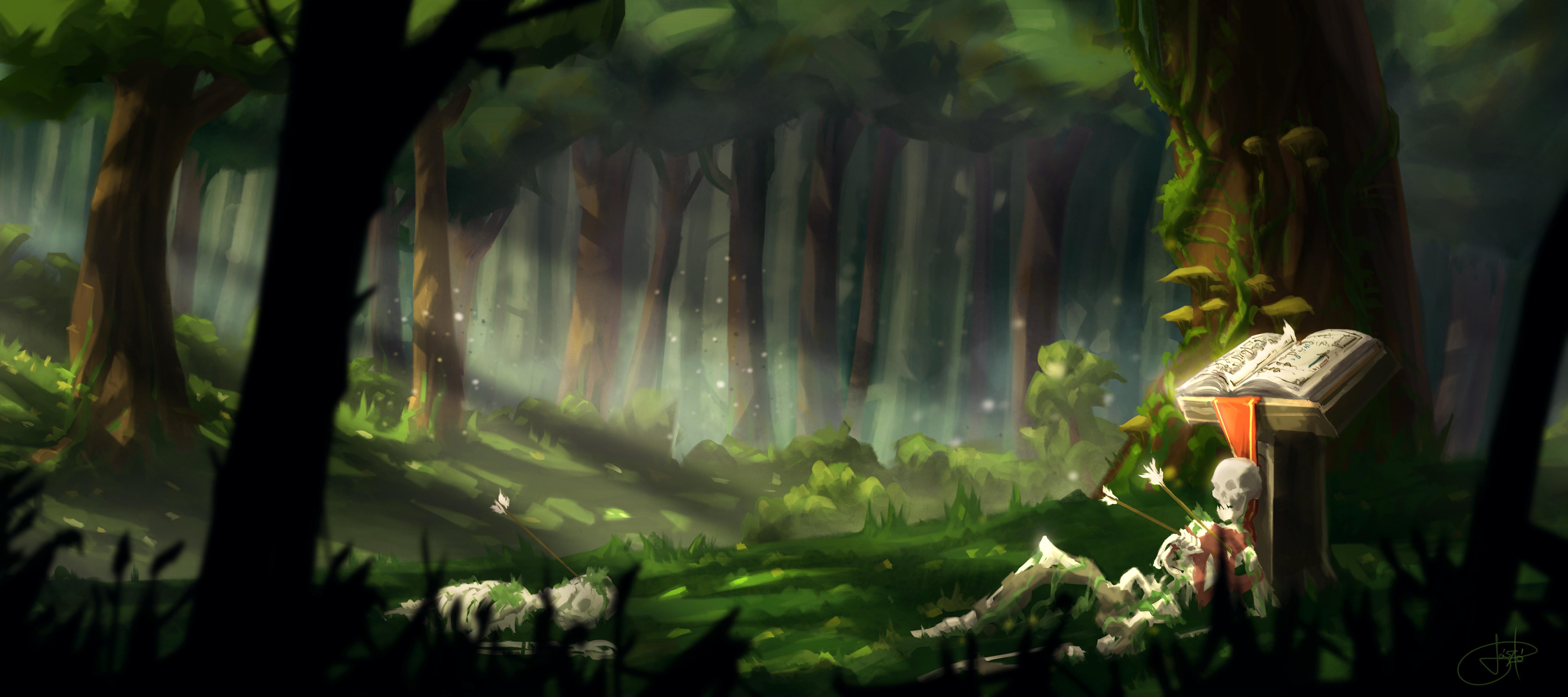 Mystical book in the forest digital medium 6k x 2.5k r/Art