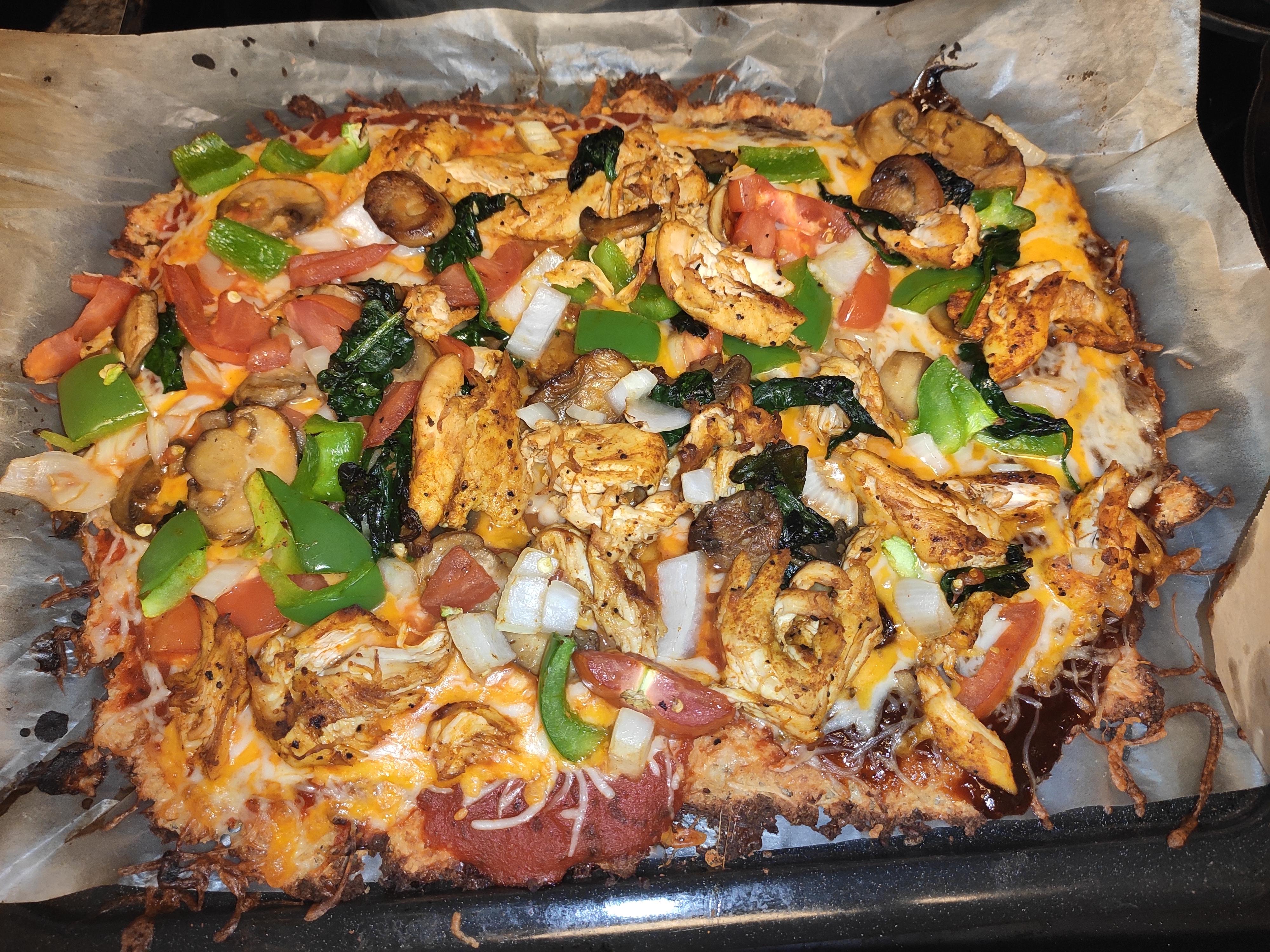 This keto cauliflower pizza was amaaazing. 😭 r/Keto_Food