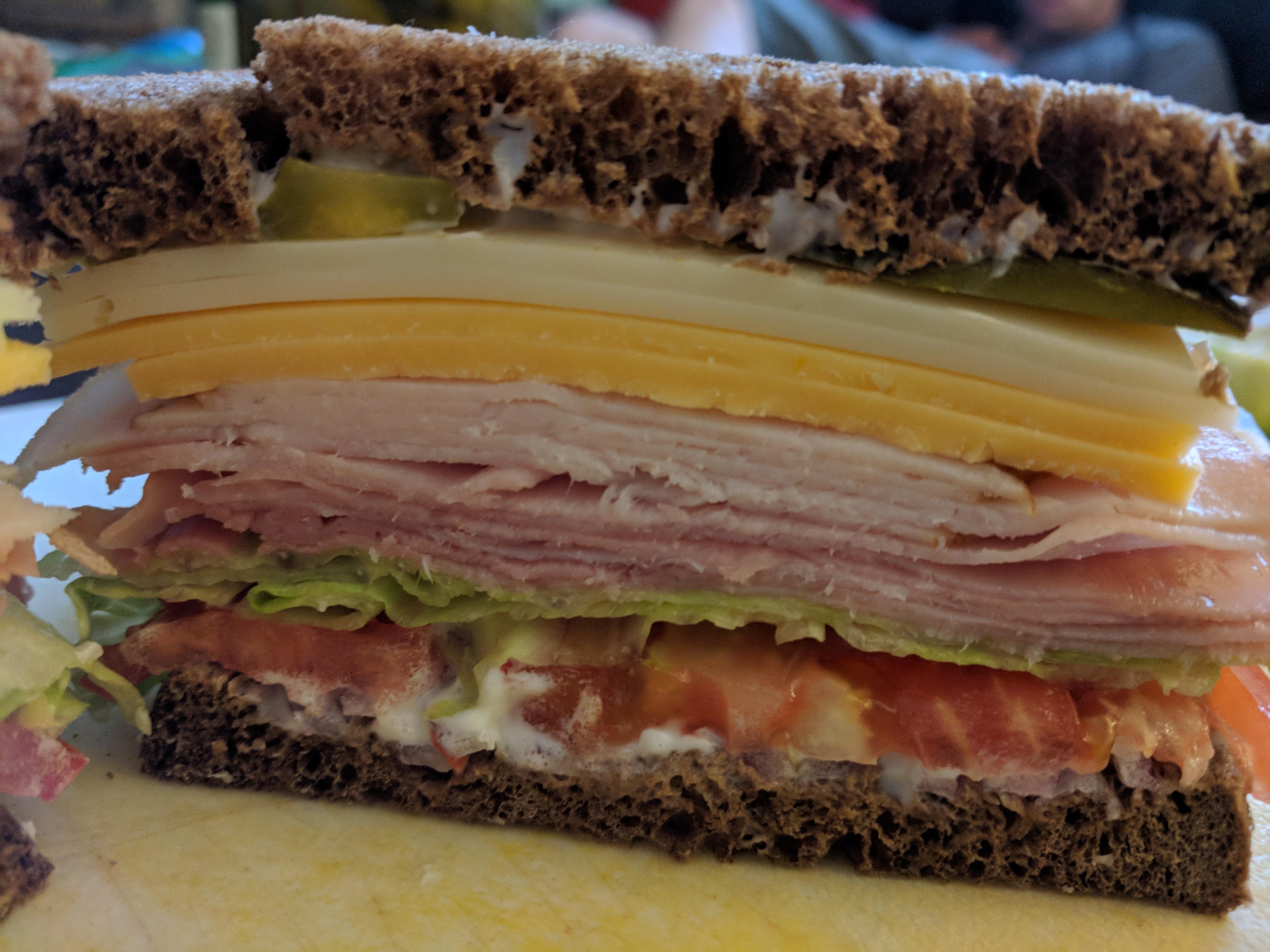 Best sandwich I've ever made with dark rye, mayo, swiss, sharp cheddar