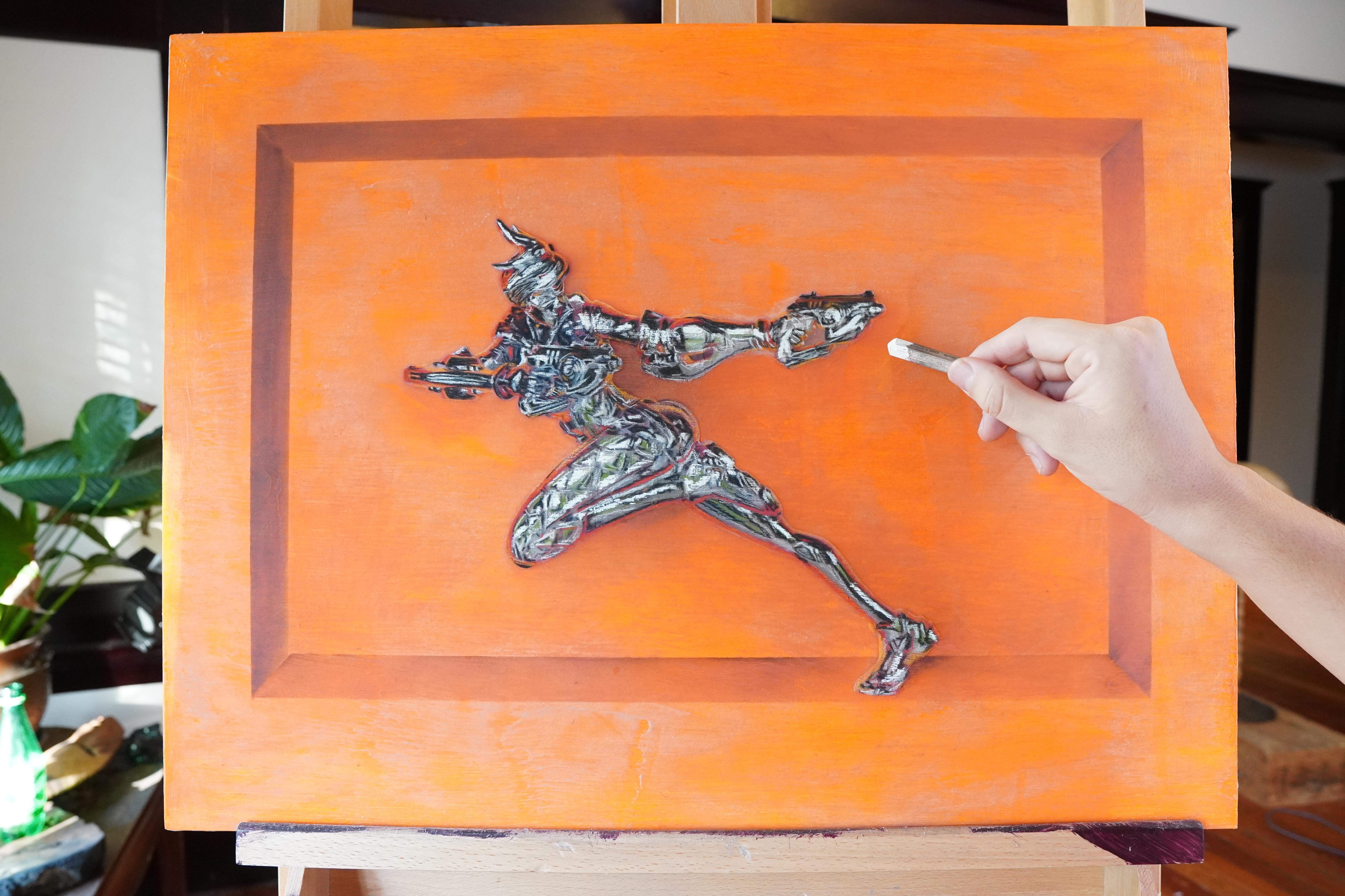 My chrome Tracer art I did with pastels r/Overwatch