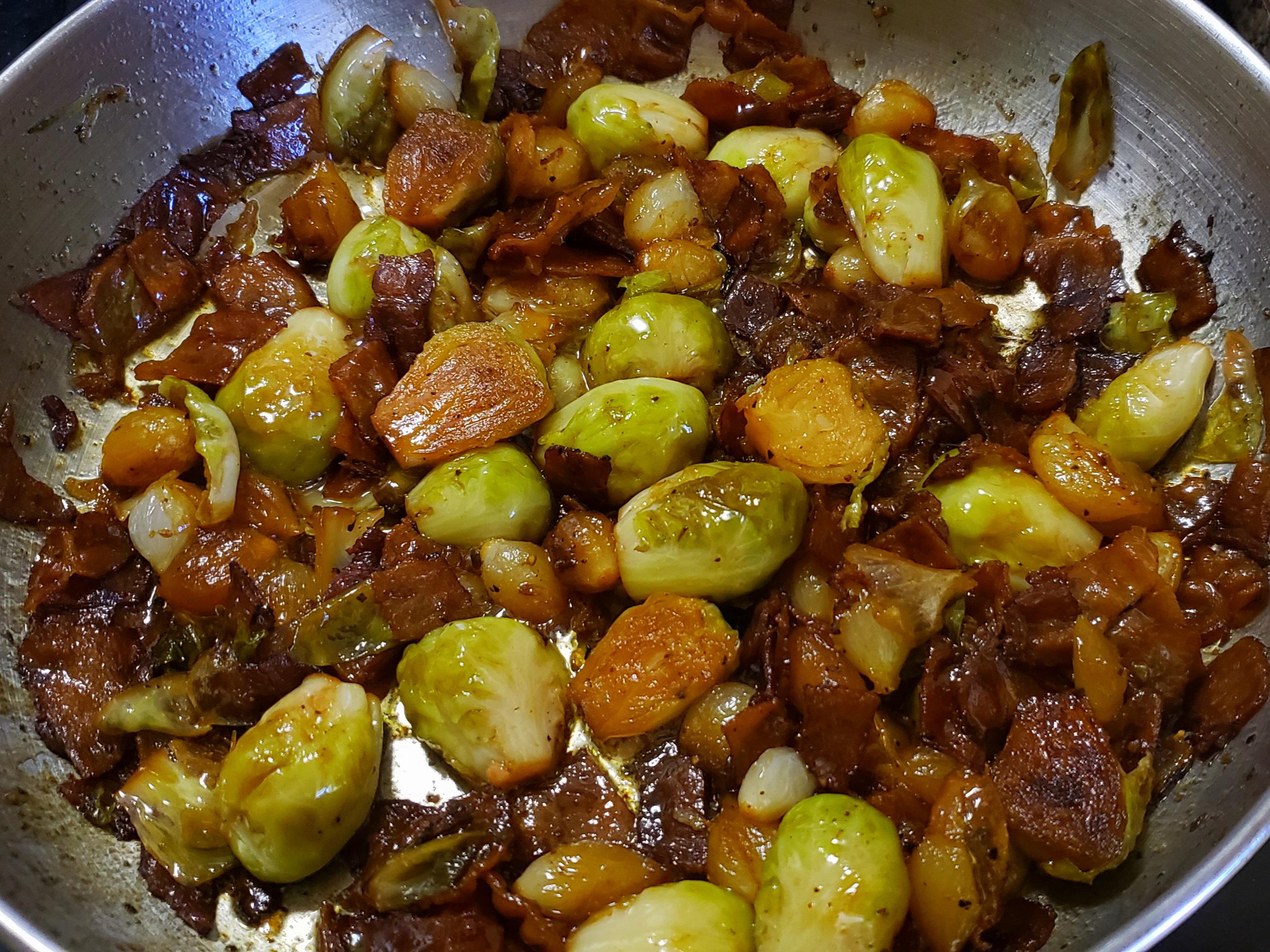 Brussel Sprouts smothered in Bacon and Pearl Onions r/tonightsdinner