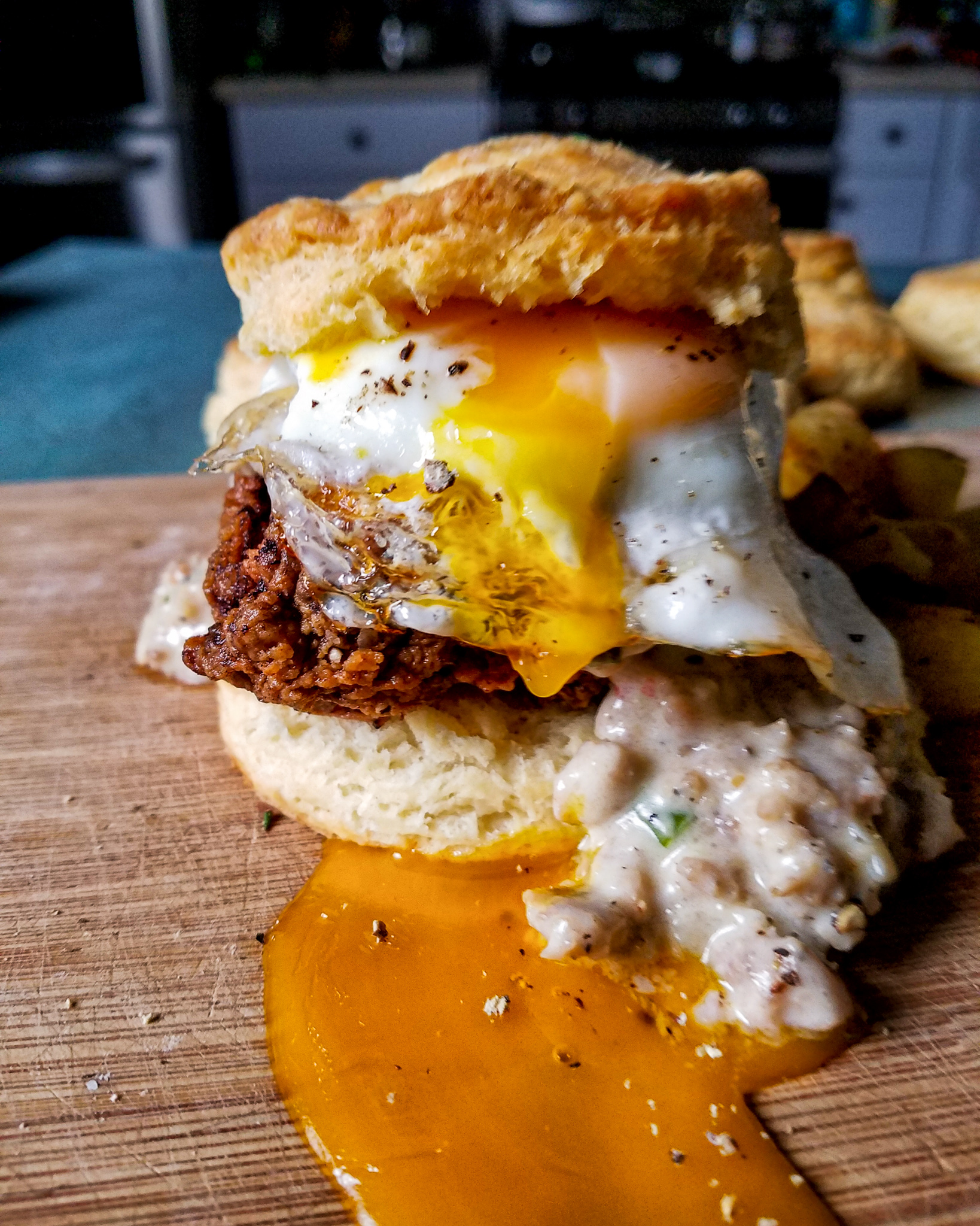 Fried Chicken & Biscuit & Gravy & Egg Sandwich FoodPorn