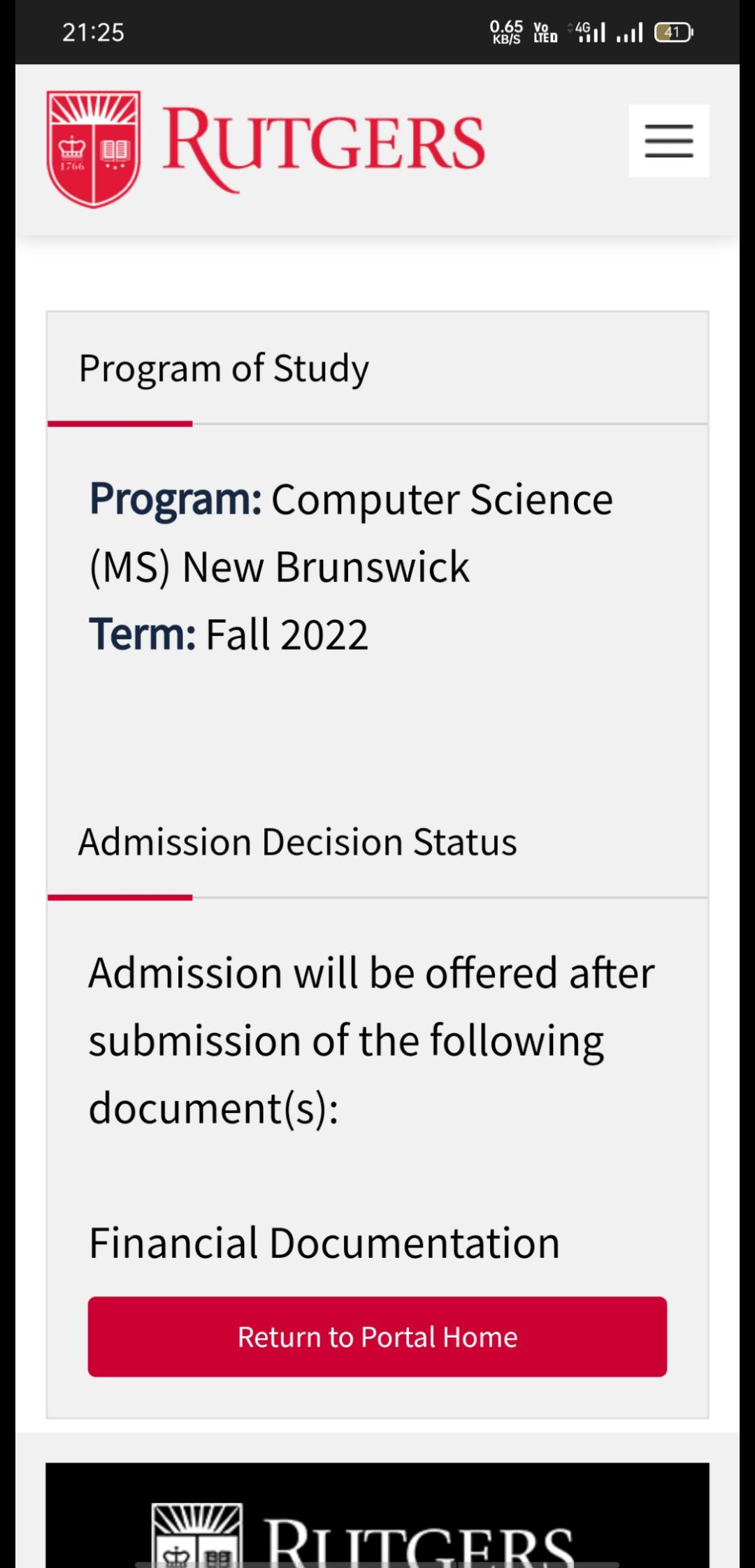 The decision status for Rutgers MSCS shows this. Not sure how to