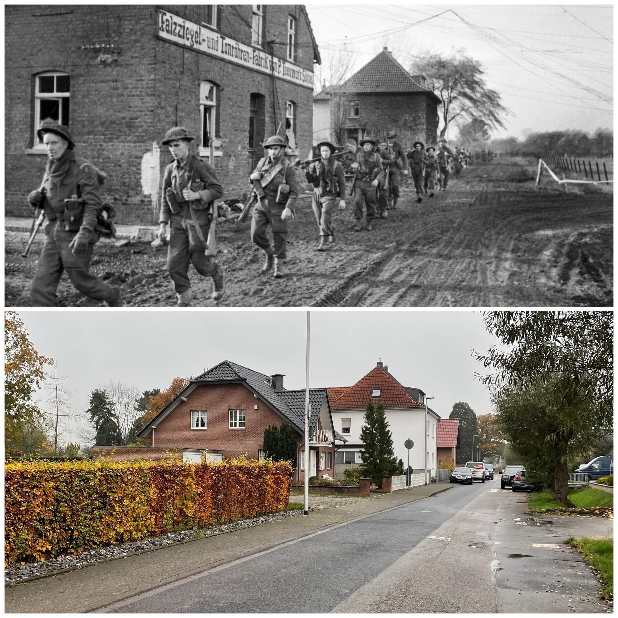 1944 vs Now Geilenkirchen, Germany. British soldiers from the 43rd