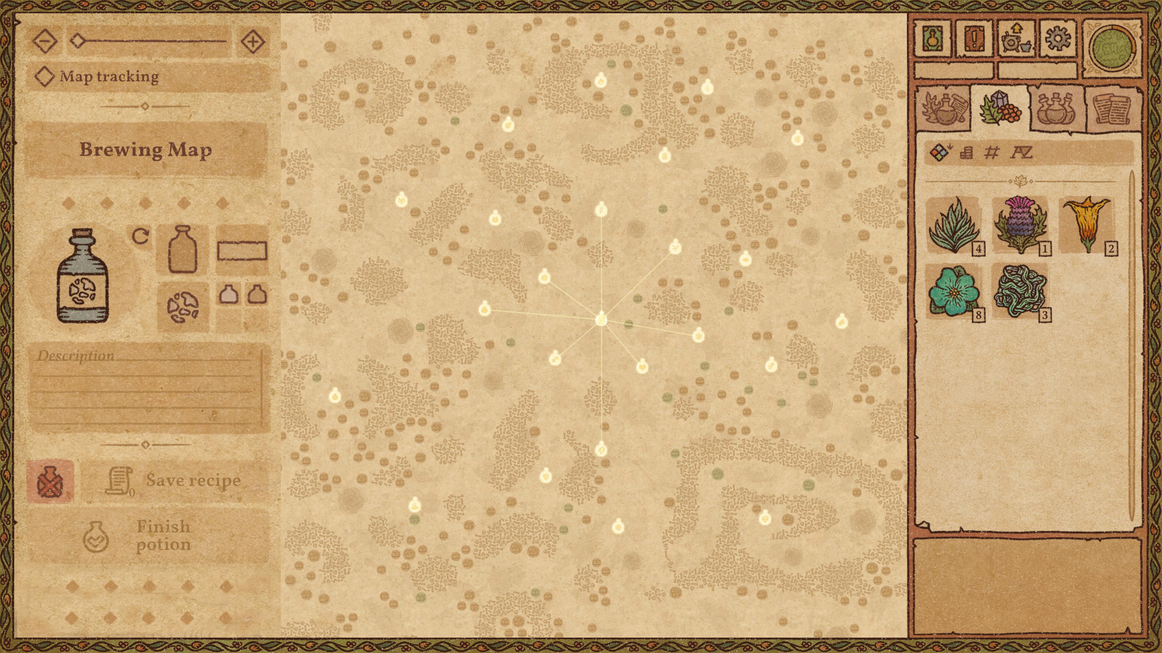 Partial potion brewing map showing all the current element locations