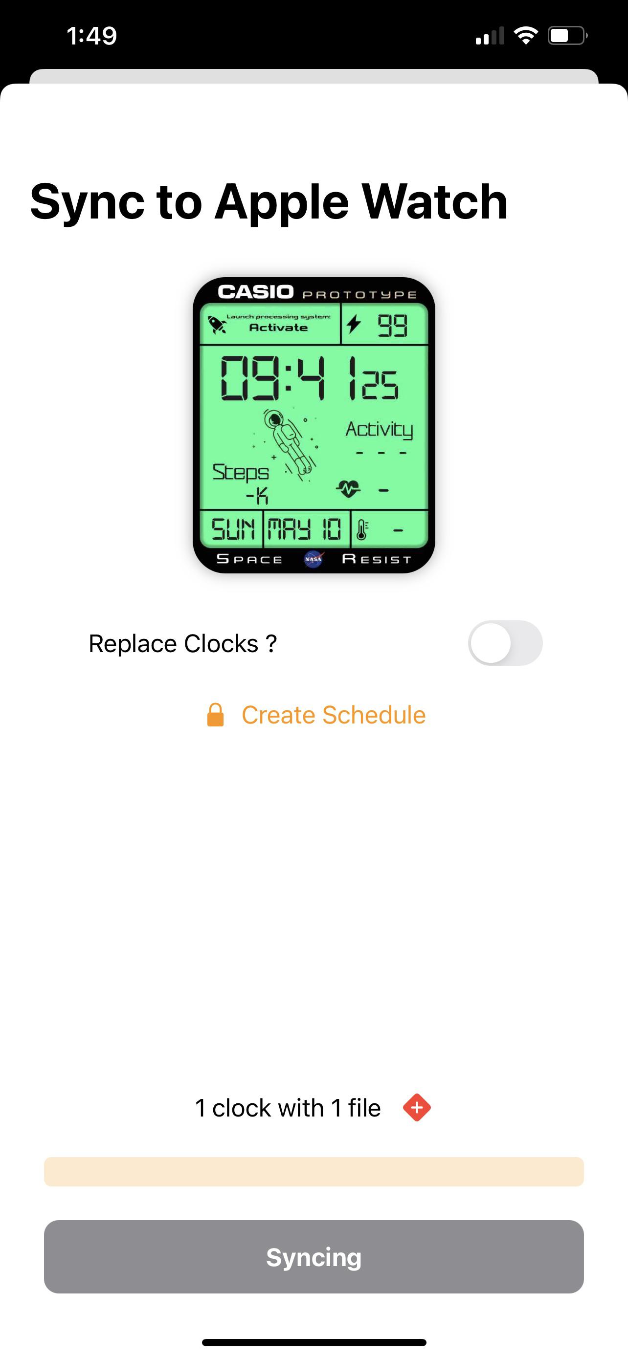 App issue Whenever I try to sync a Watch Face it stays on Syncing. I