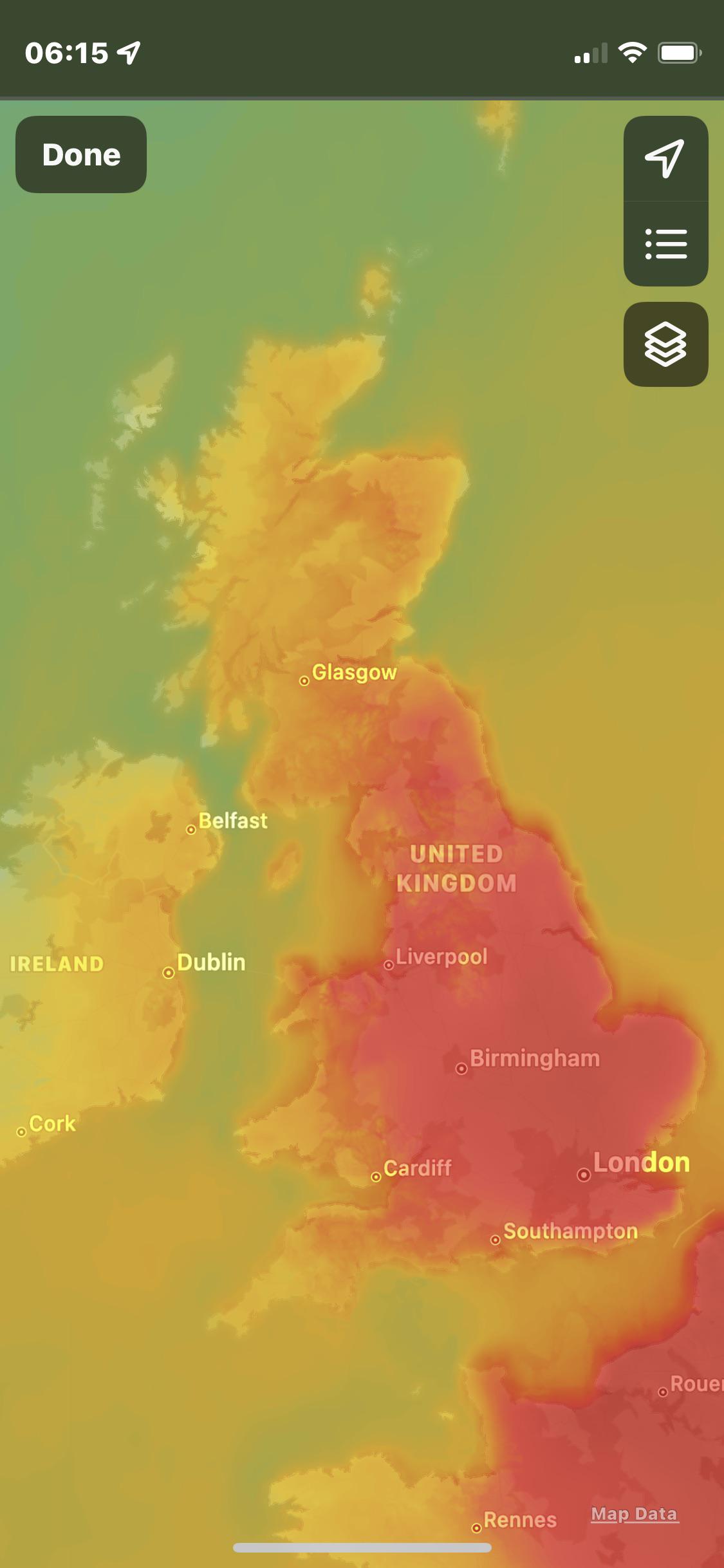 Temps in the United Kingdom as of 1215pm BST. They have surpassed