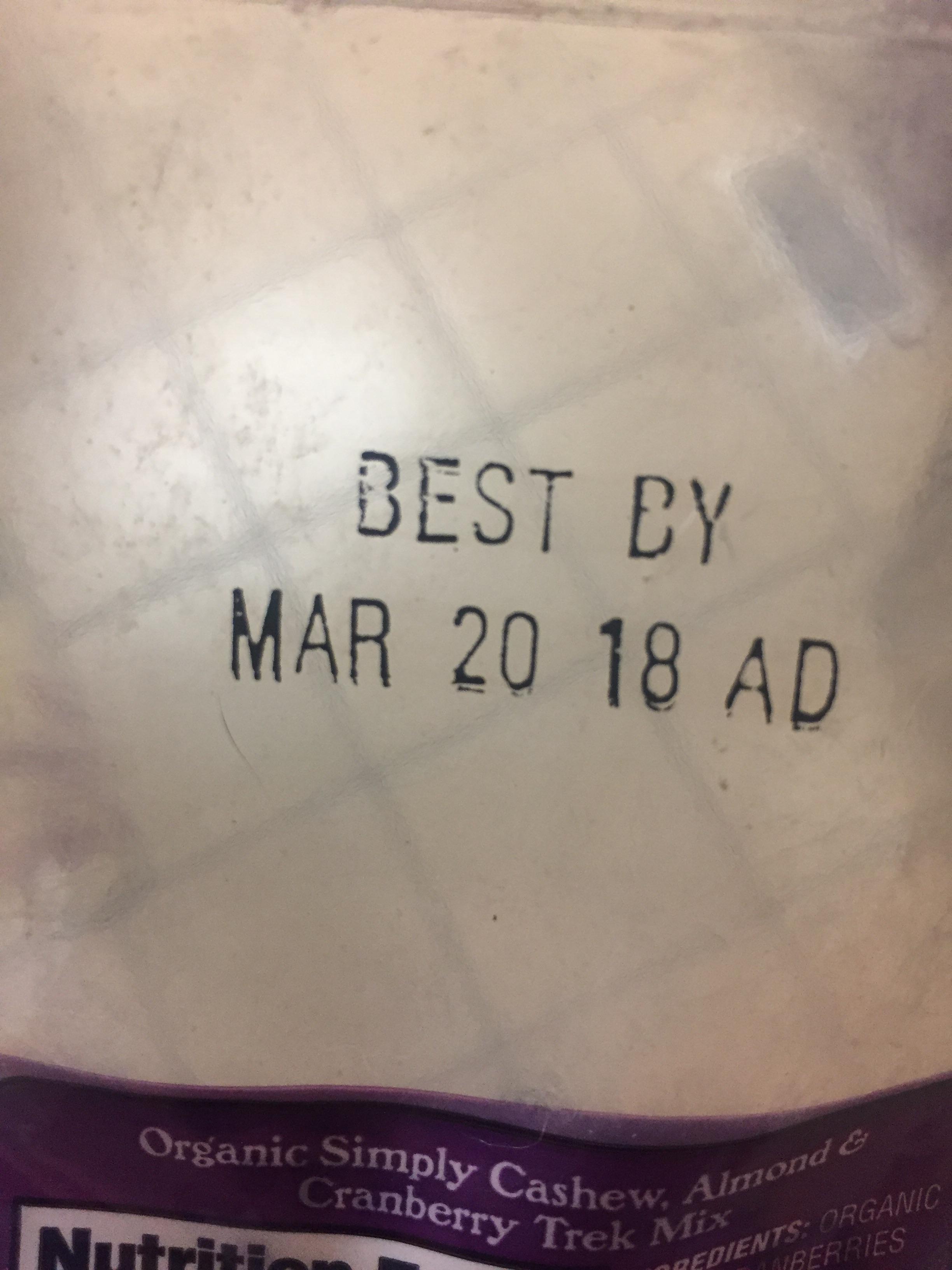 The expiration date on this trail mix includes “AD” at the end r/mildlyinteresting