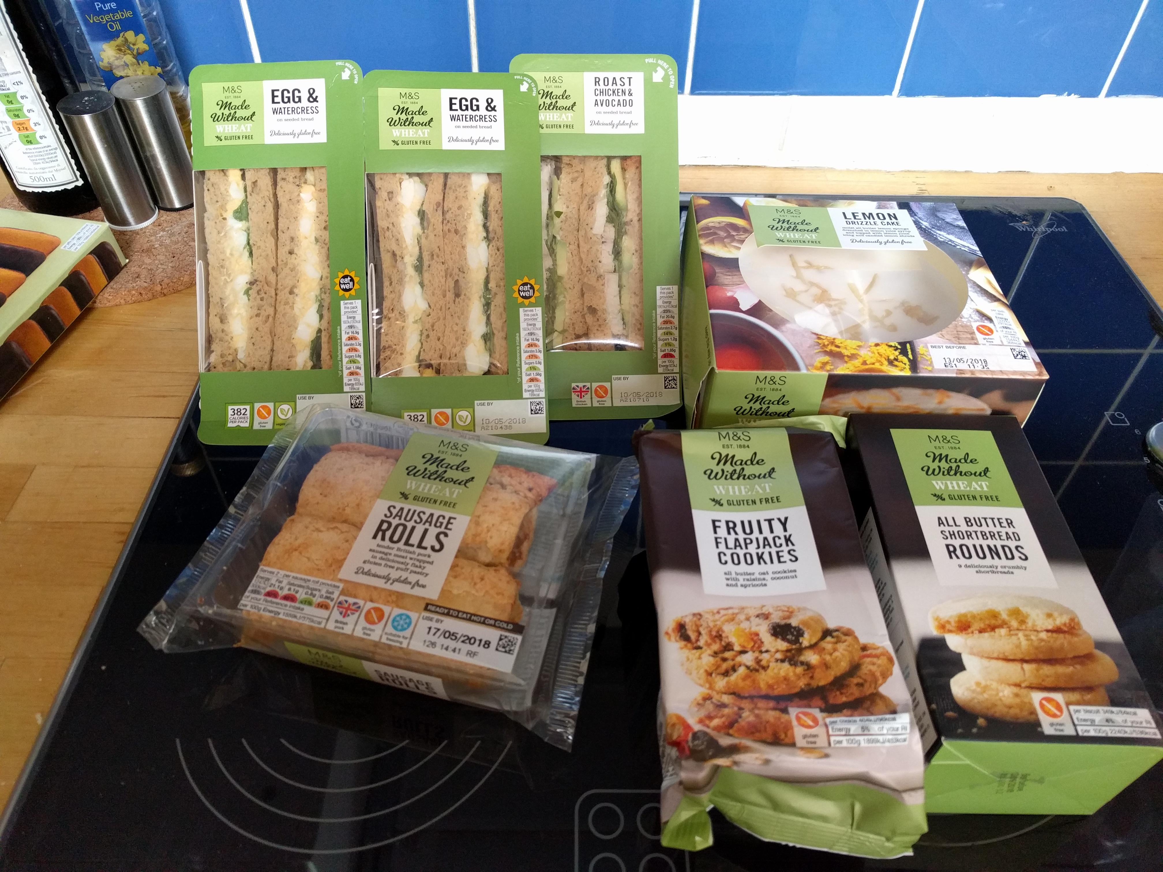 Gluten free prepared food haul from Marks and Spencer in Edinburgh