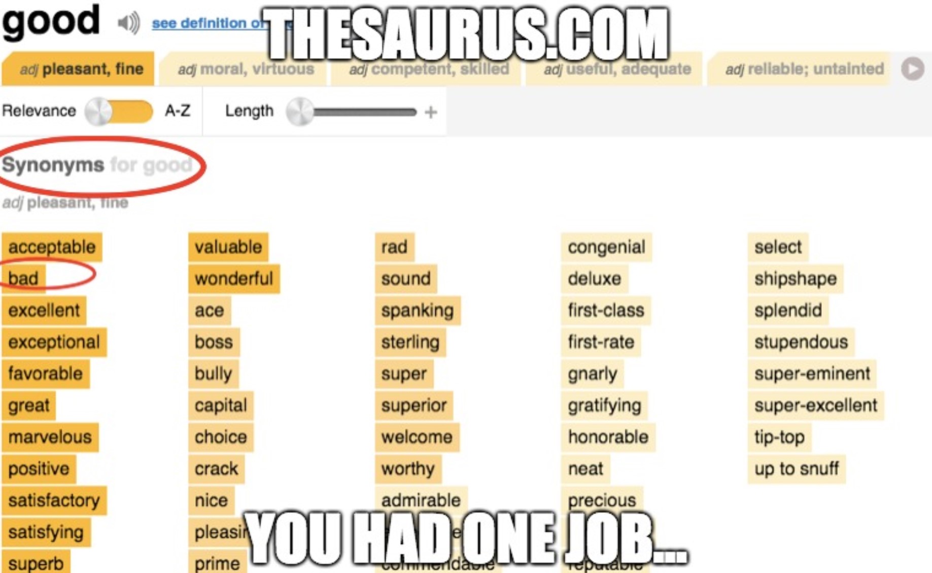YOU BECAME THE VERY THING YOU SWORE TO DESTROY, THESAURUS! r/onejob