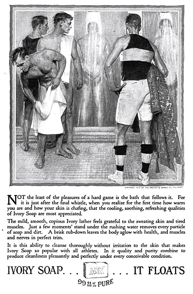 Ad From an Era When the Communal Shower Was Used to Sell Soap ("99