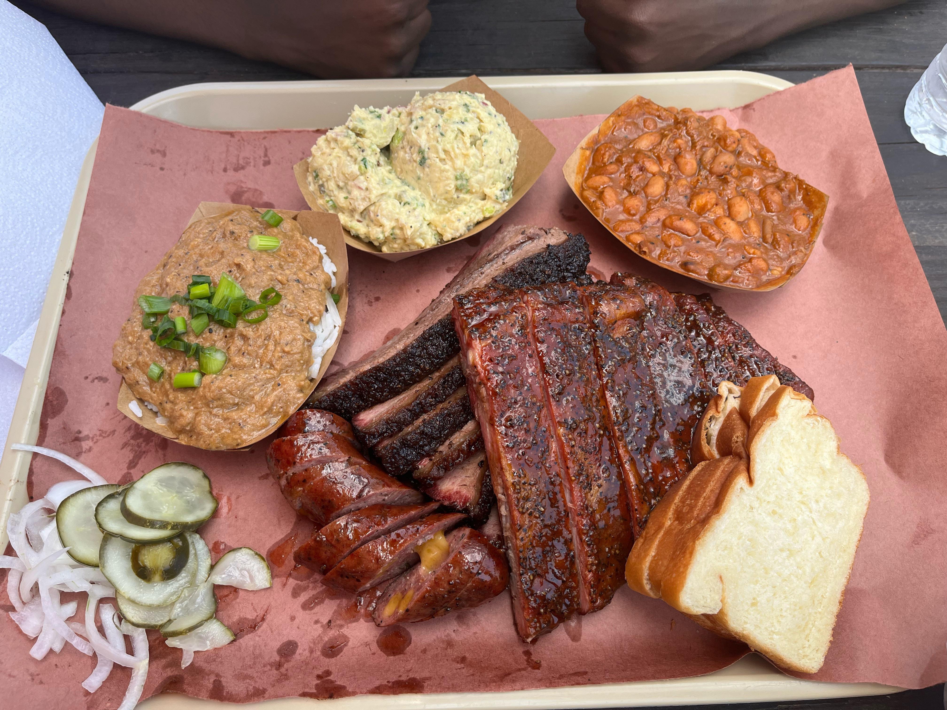 [i ate] Texas style bbq ribs, brisket, sausage, fresh baked bread and