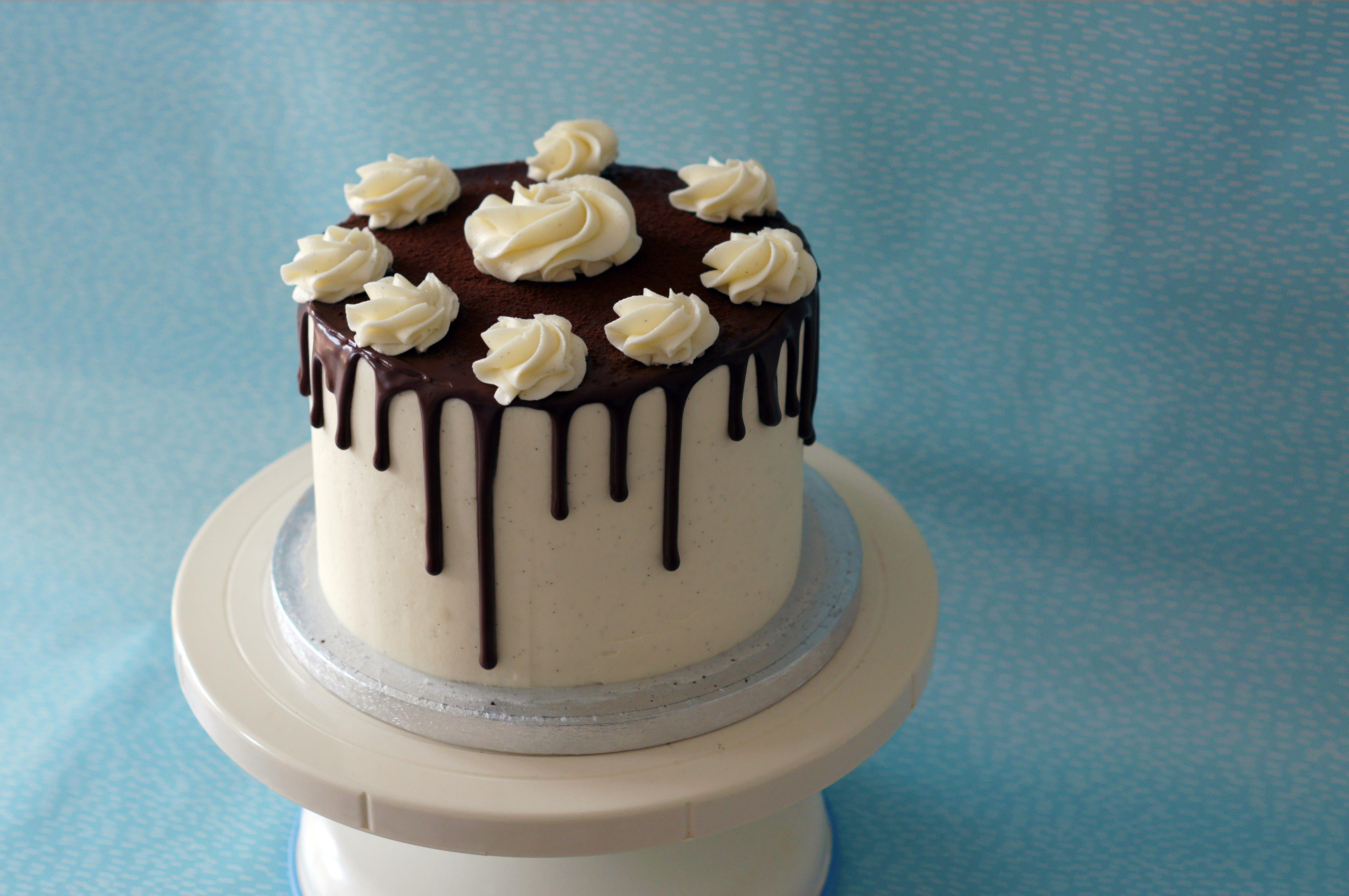 A chocolate and vanilla cake I made for a colleagues leaving party (the