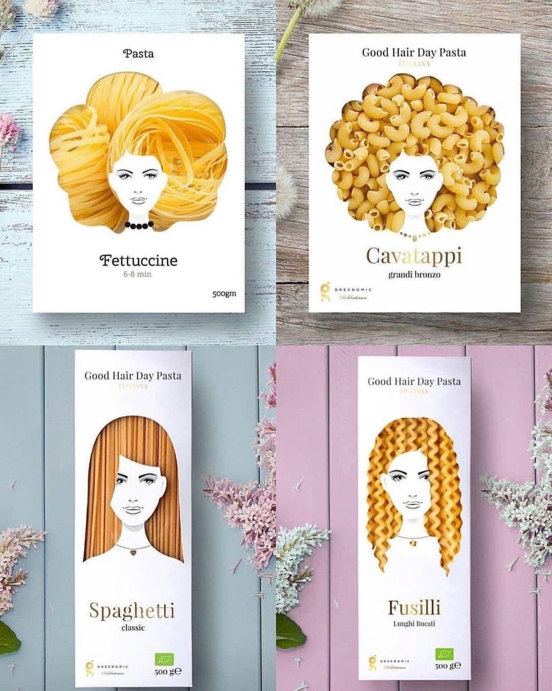 These boxes of pasta by Good Hair Day Pasta DesignPorn