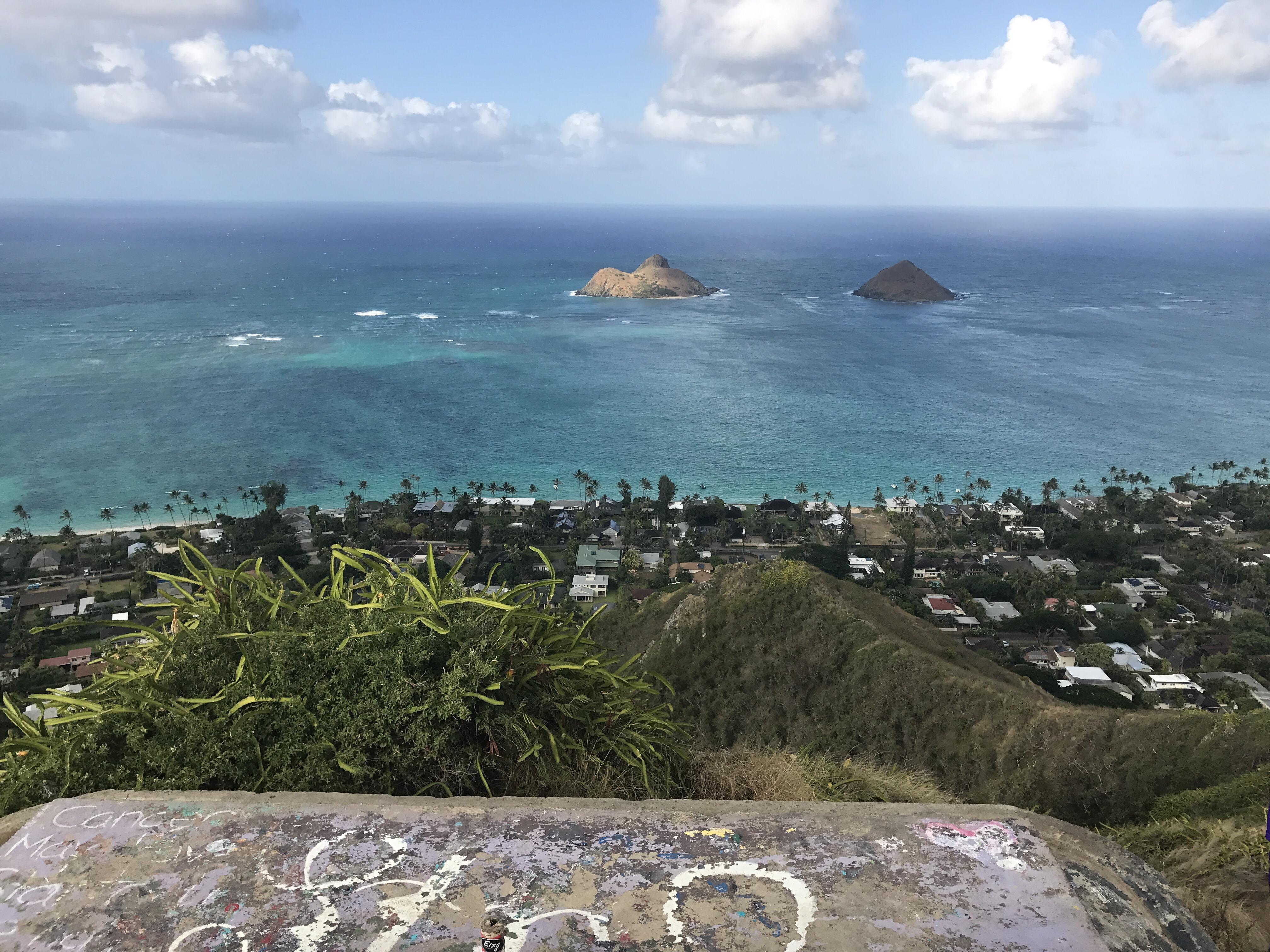 Lanikai pill box hike on Oahu, with a view of Lanikai beach. r/Tropical