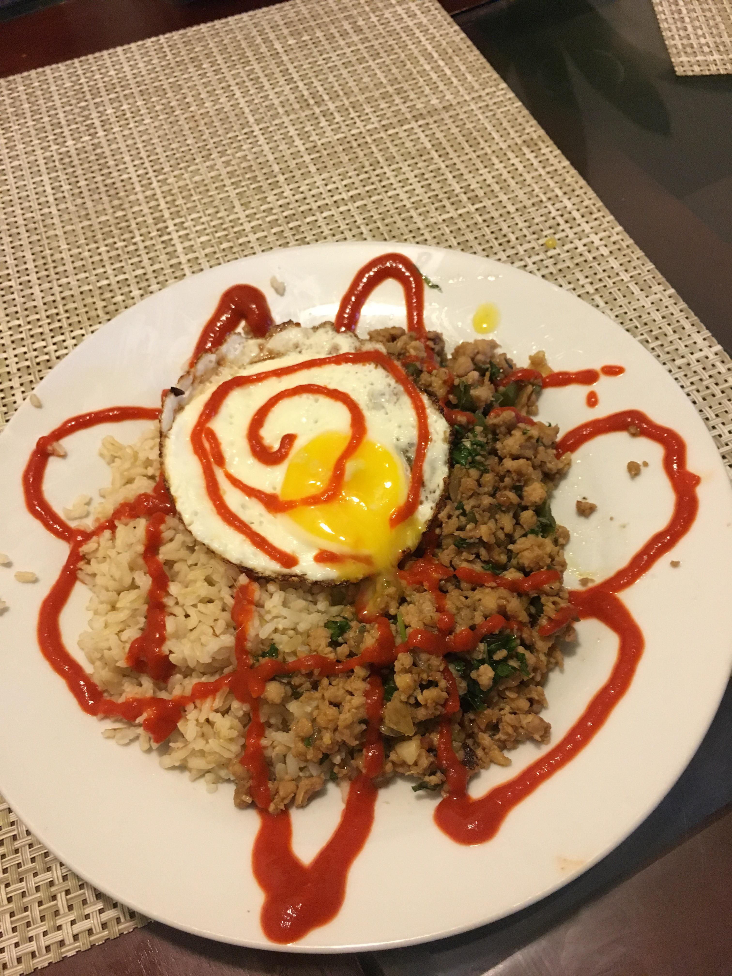 [homemade] spicy basil chicken with a fried egg r/food