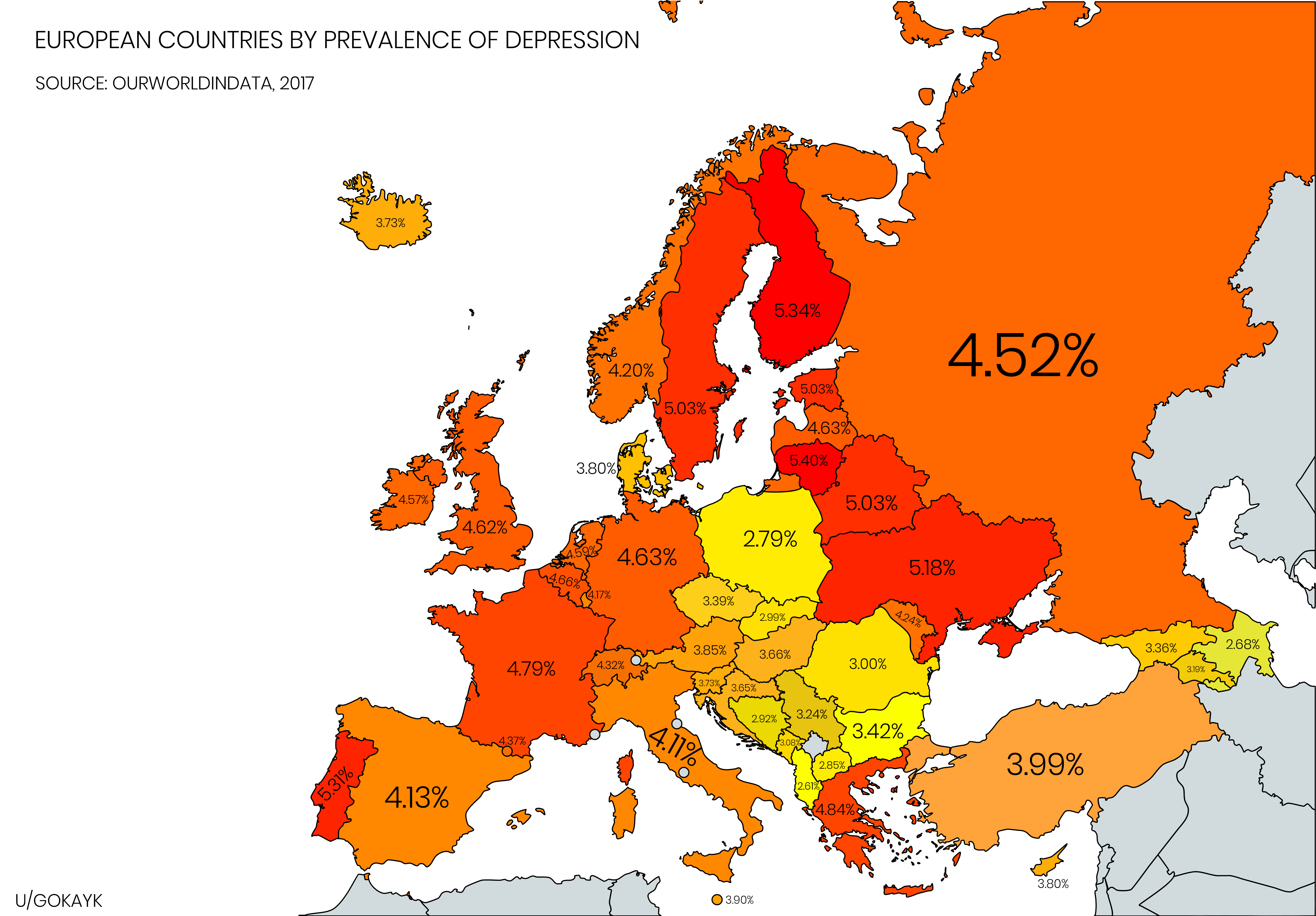European Countries by Prevalence of Depression r/europe