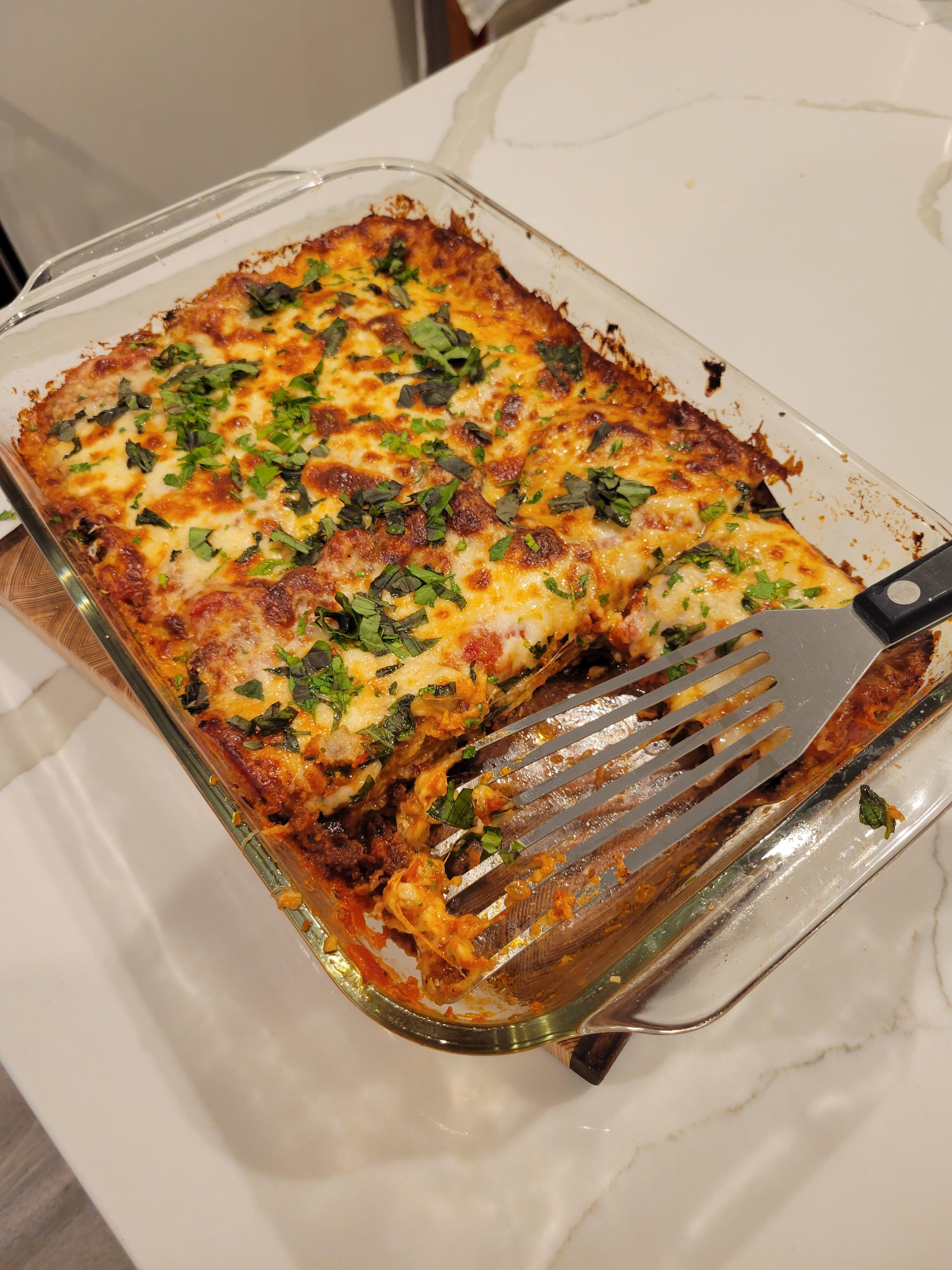 Kenji's eggplant parm. As always, a lot of work, but worth it. r