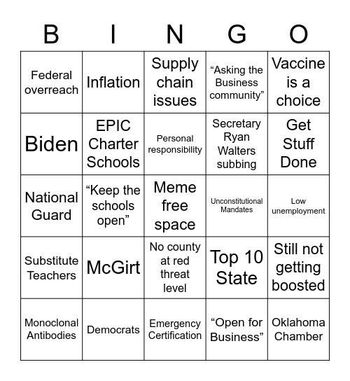 Governor Kevin Stitt Bingo (via OKPoliticalMeme on Twitter) r/oklahoma