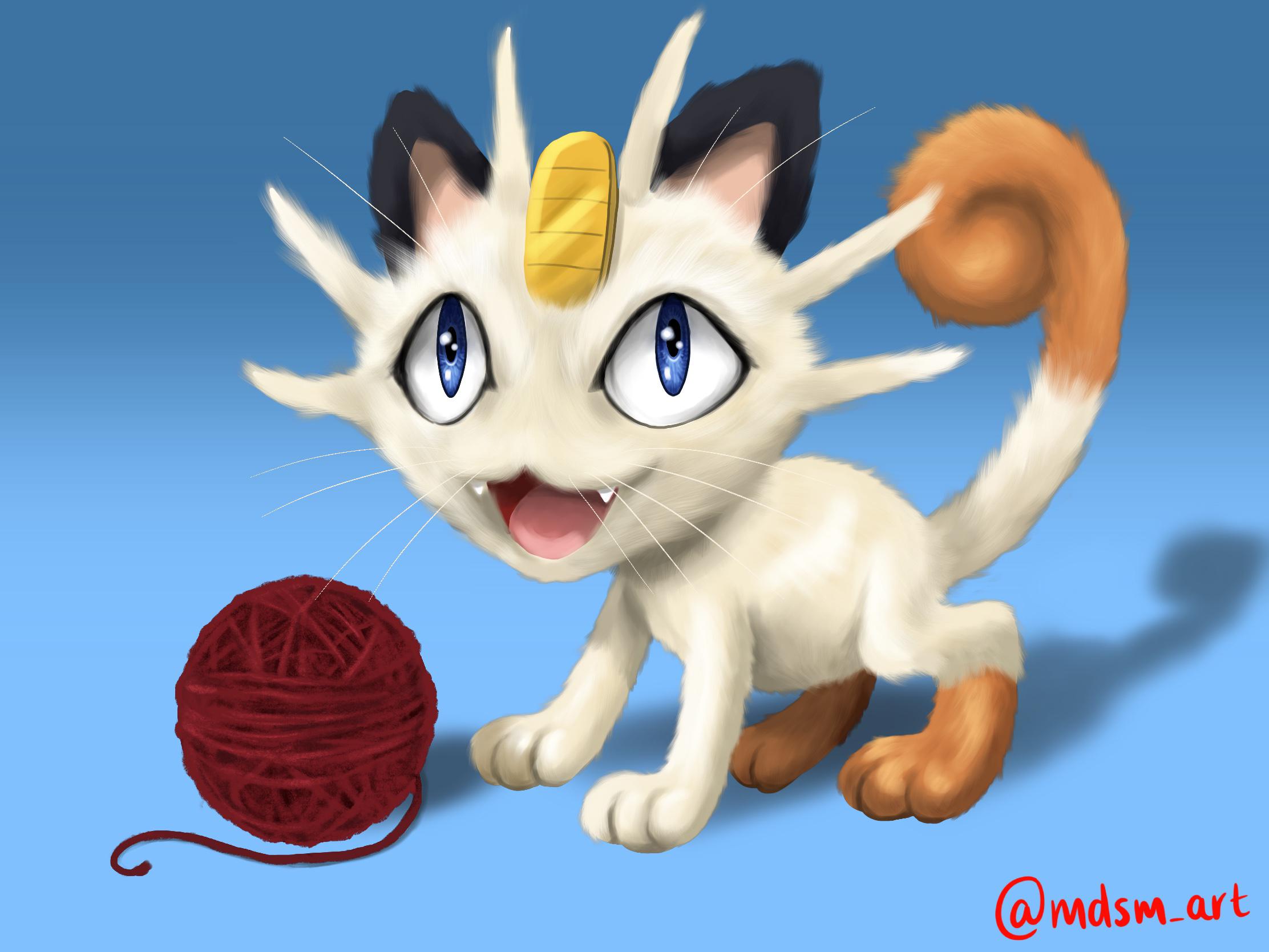 [OC] Meowth playing with yarn by me. r/pokemon