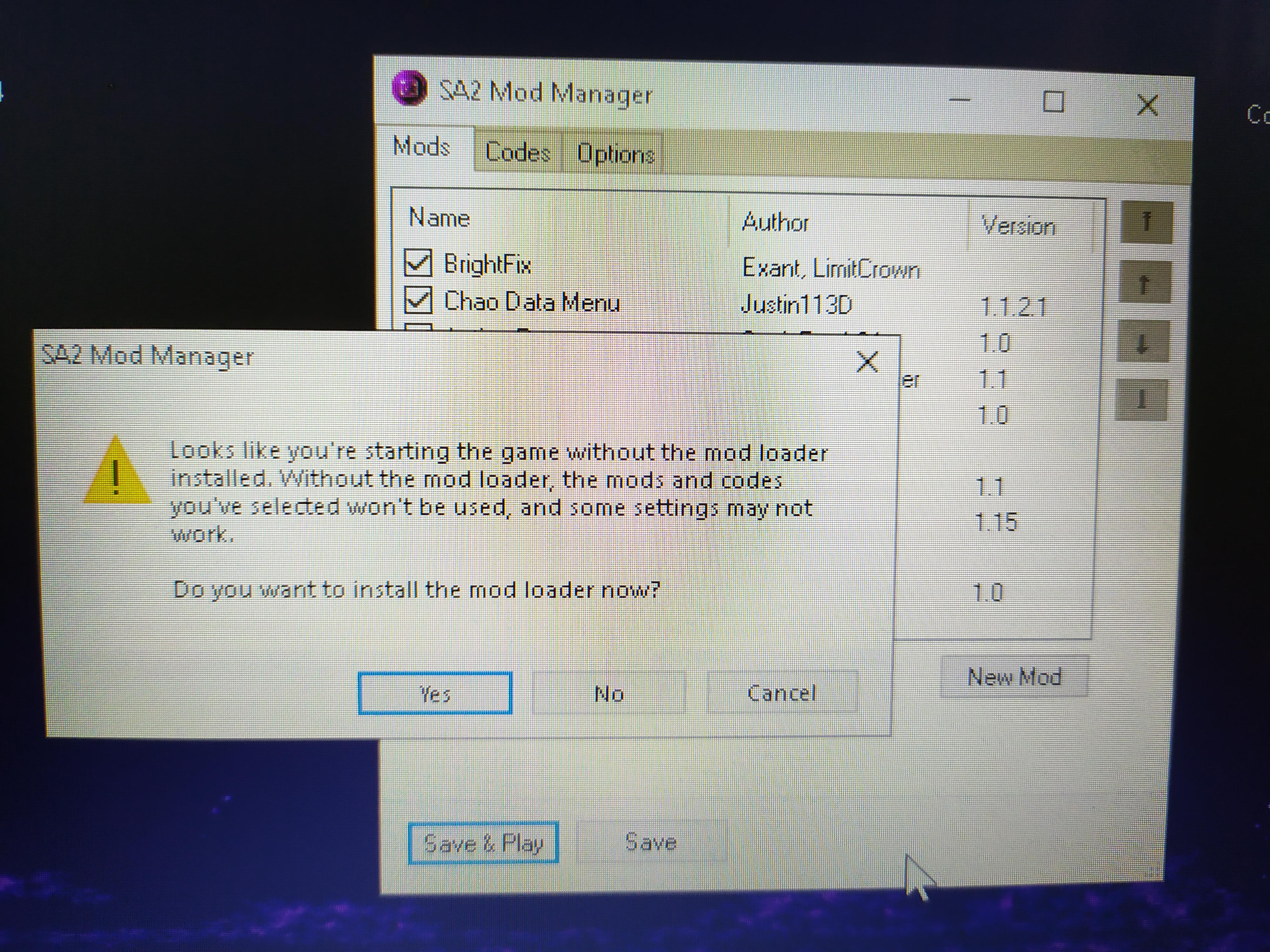I Installed De Sa2 Mod Manager. I Have The Game On Steam And It Works But When I Try Using This, I Get An Error. How Do I Fix This ? :