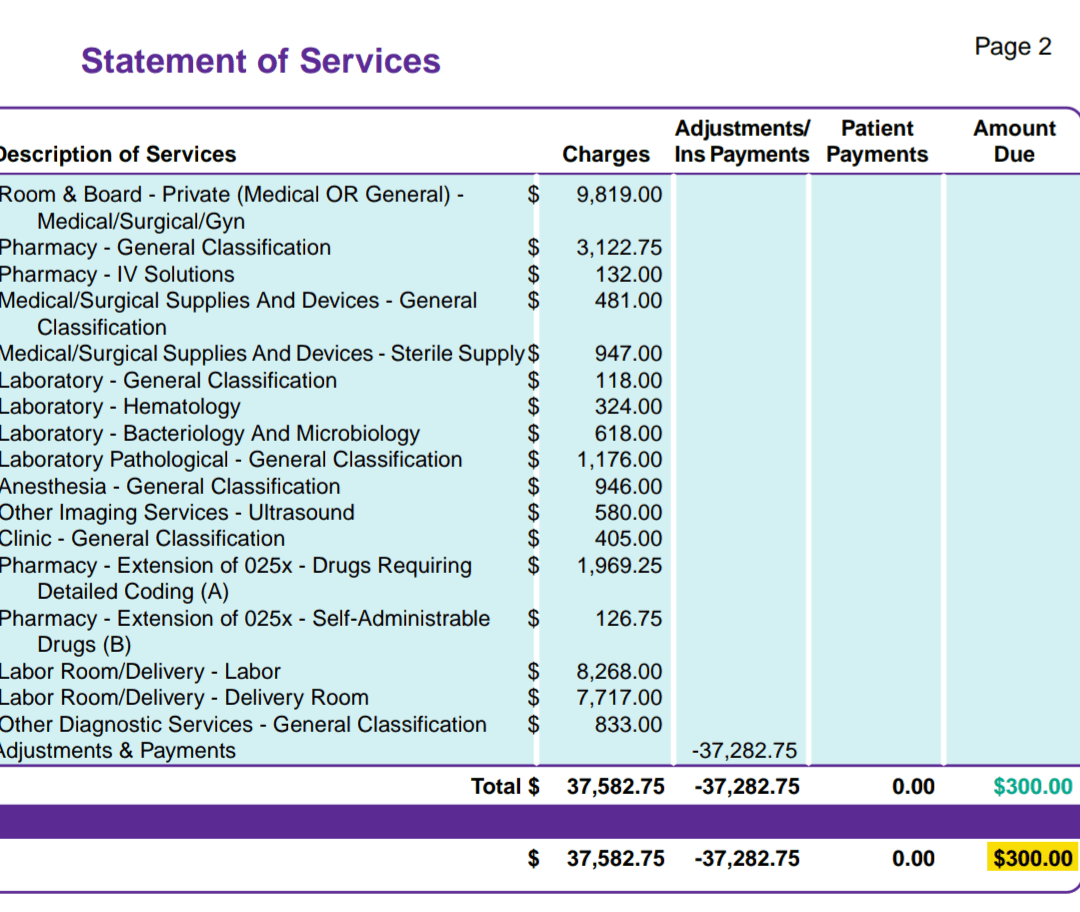 My March 2021 Labor, Delivery, and Hospital Stay Bill USA r