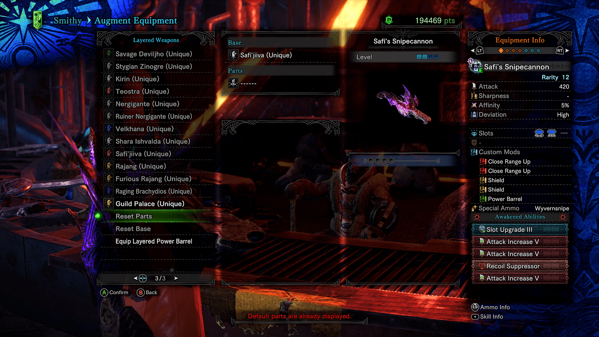 Apparently, you can't upgrade Safi weapons if they have extra slots