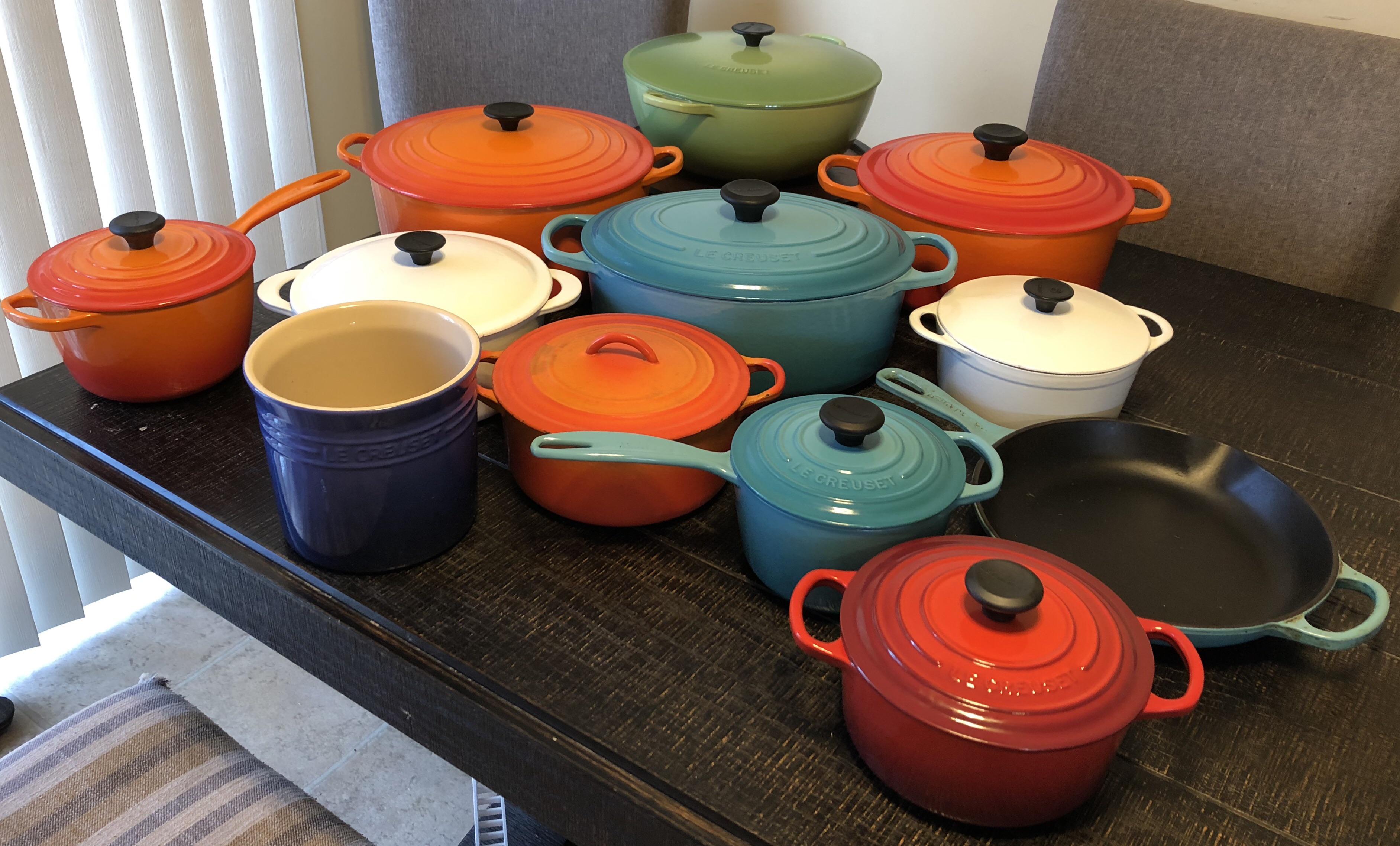 My Le Creuset collection all from thrift shops and yard sales r/castiron