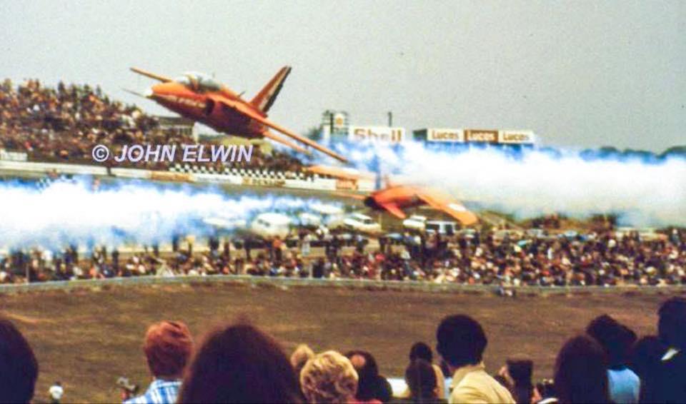 RAF Red Arrows, British F1 Grand Prix 1977. Aircraft are Folland Gnats