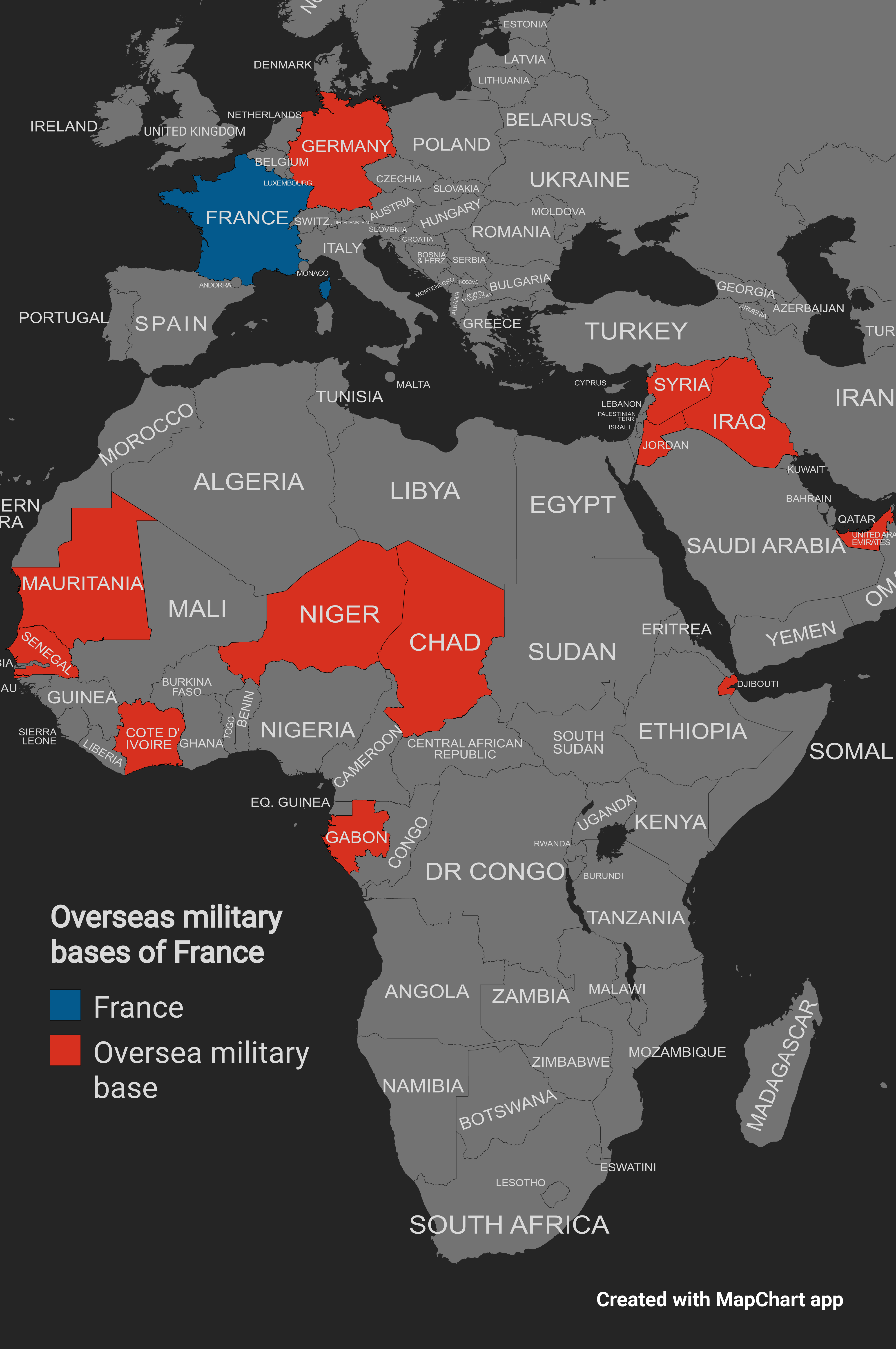 Overseas military bases of France r/MapPorn