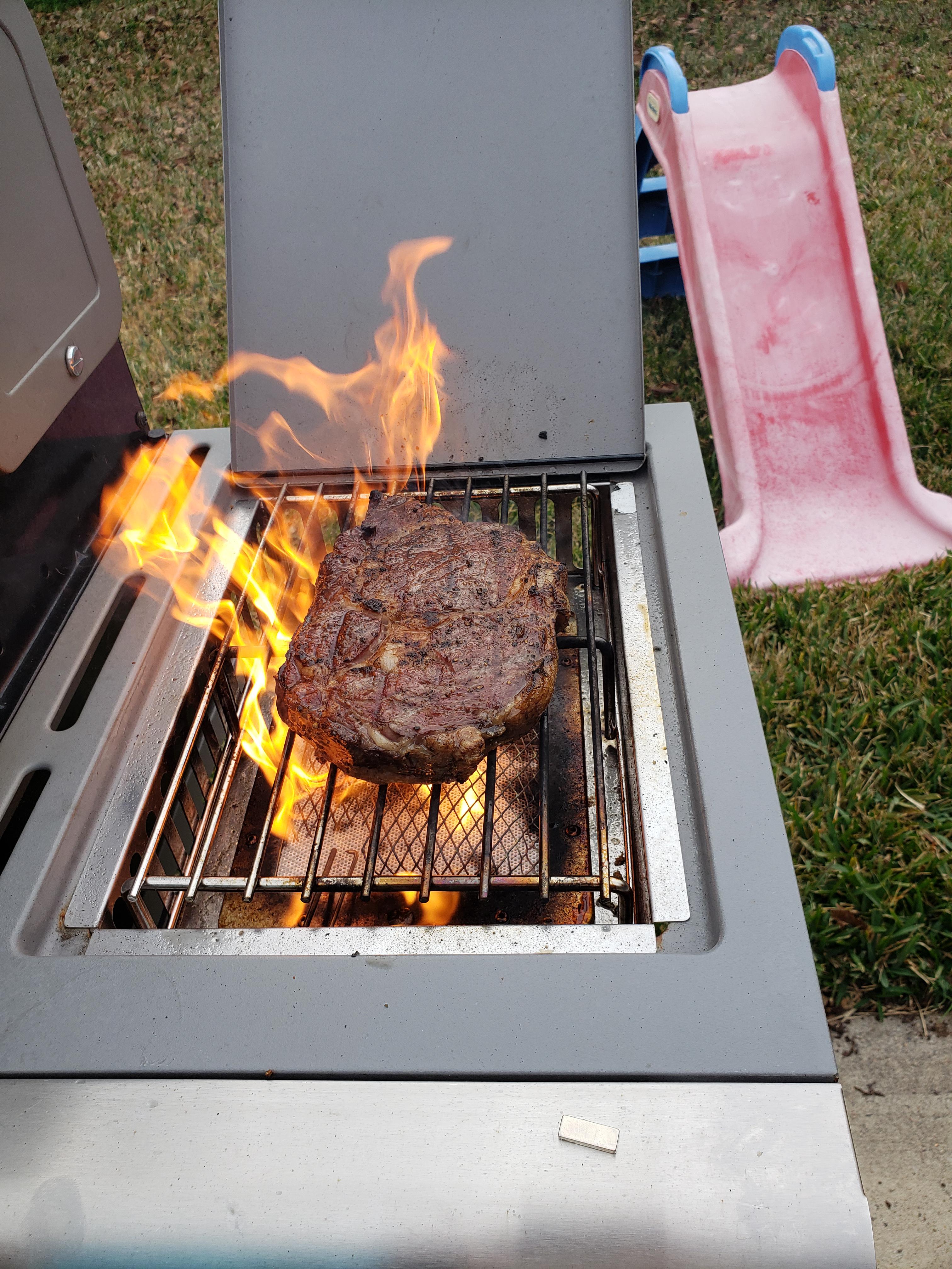 Sear stage of a reverse sear on the new grill for my wife r/steak