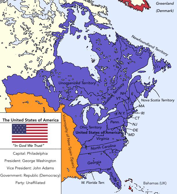 The United States in 1791 If Canada and Florida joined the Thirteen