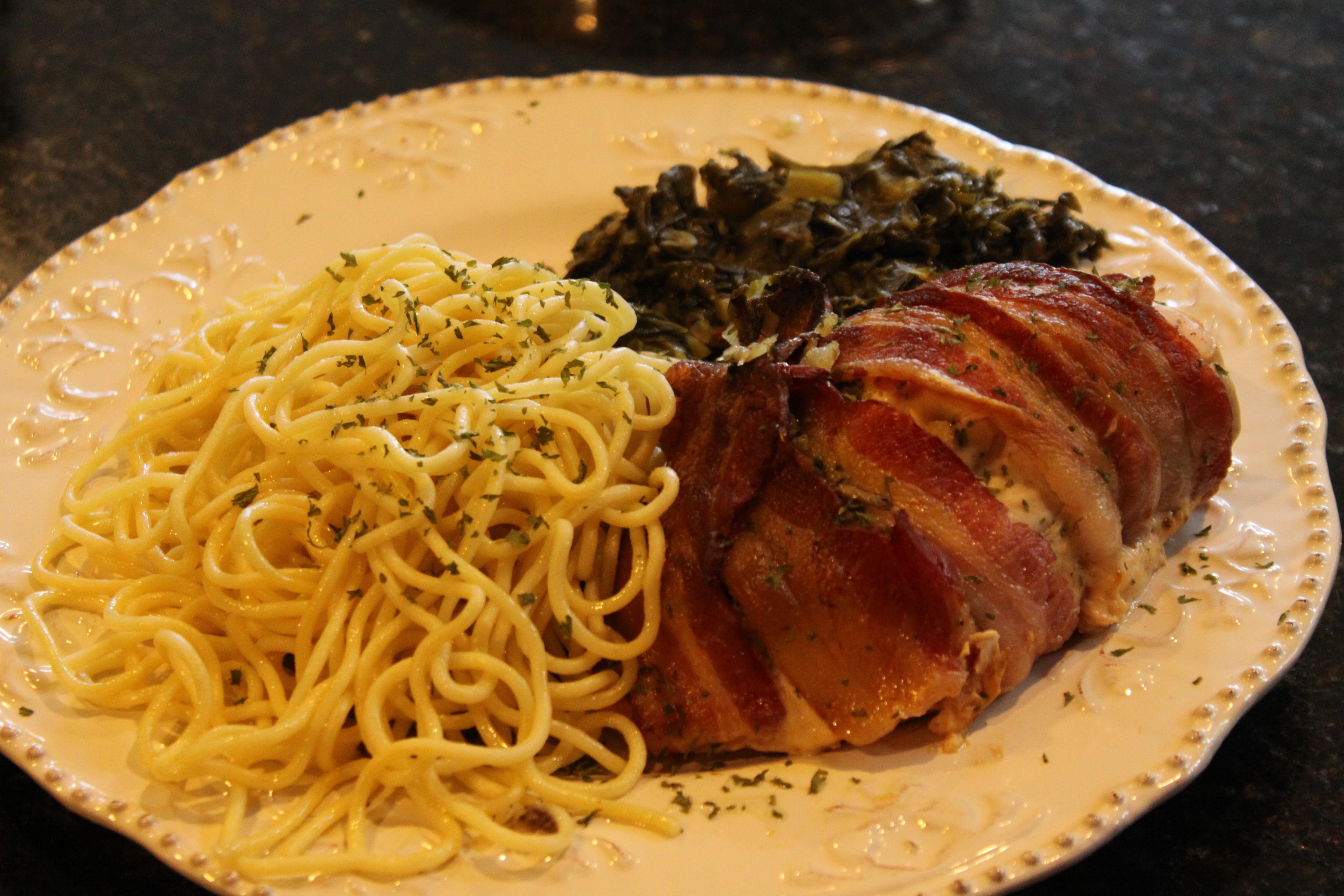 Chicken Stuffed With Mushrooms, Swiss Cheese, and parsley, and wrapped