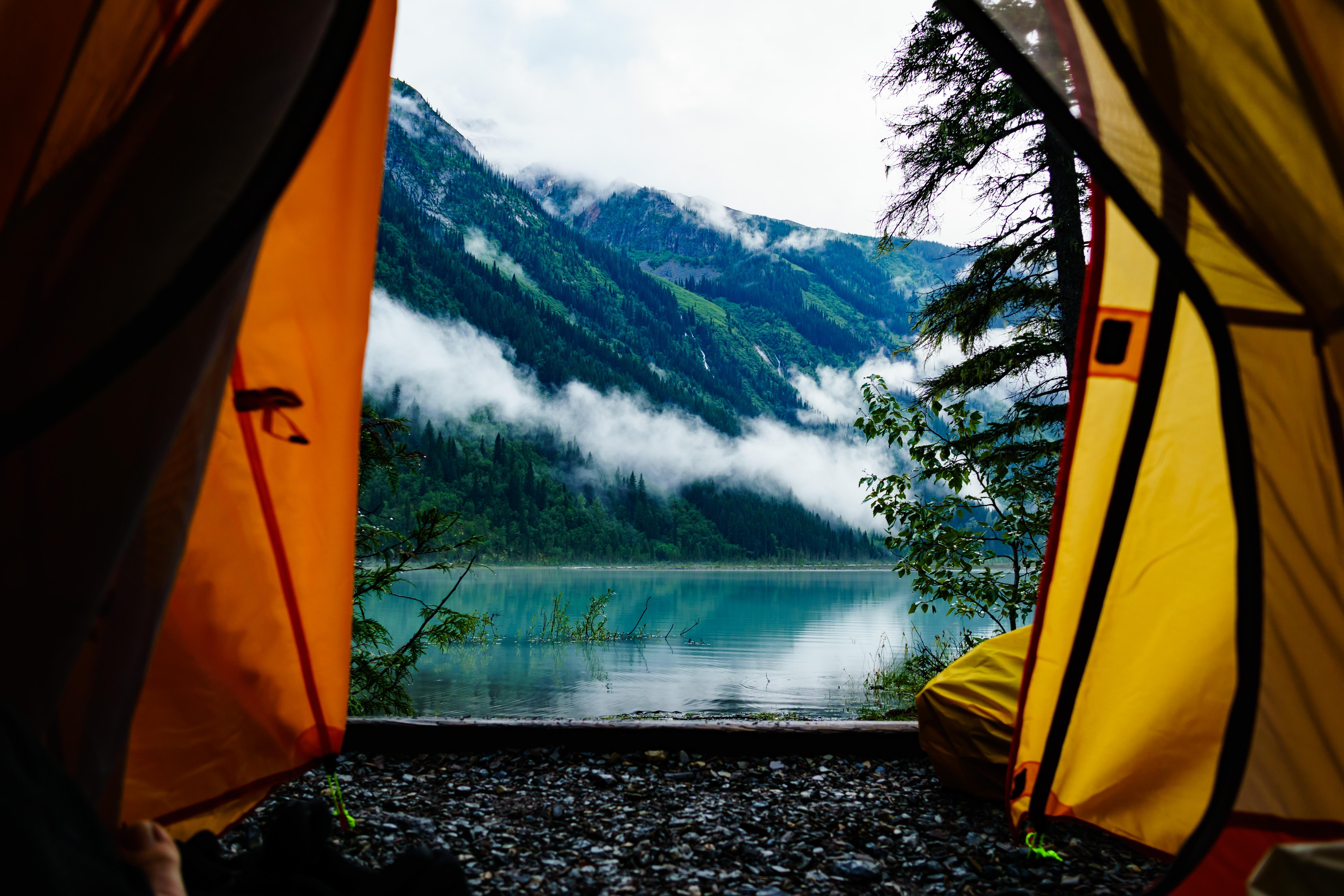 The view from my tent on a cloudy morning. Berg Lake Trail. BC Canada