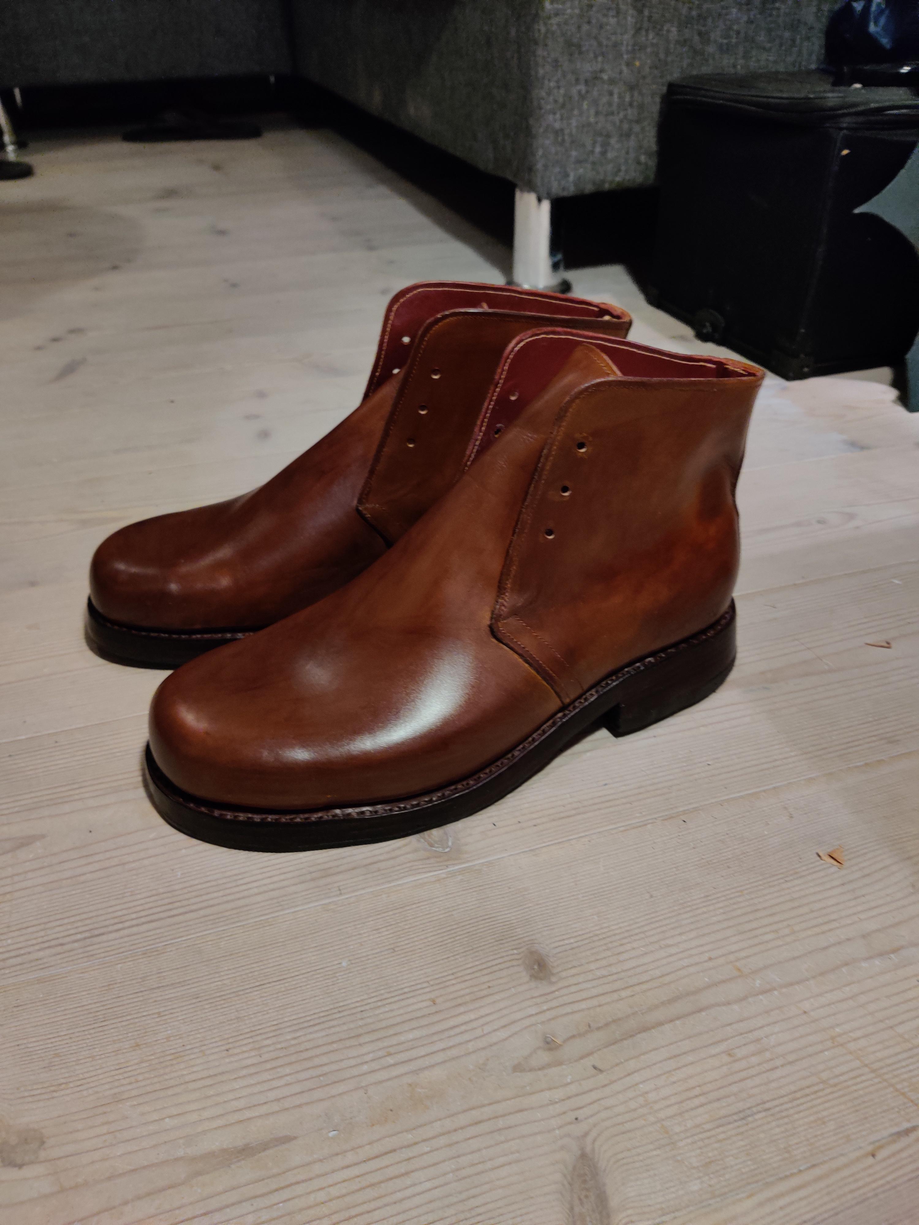 First pair of hand stitched boots Cordwaining