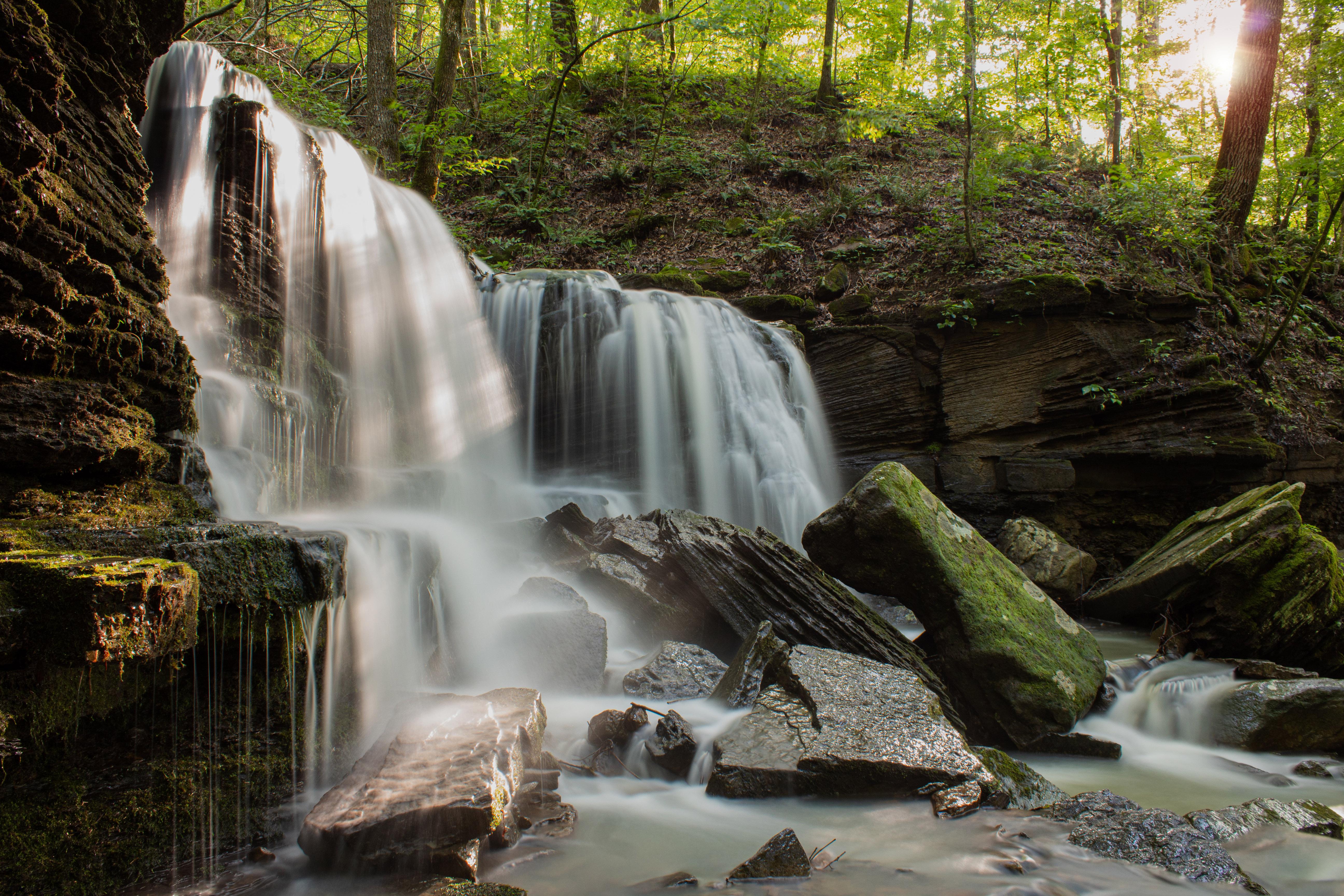 Long Pool Falls in evening light, Big Piney Creek, Ozark National