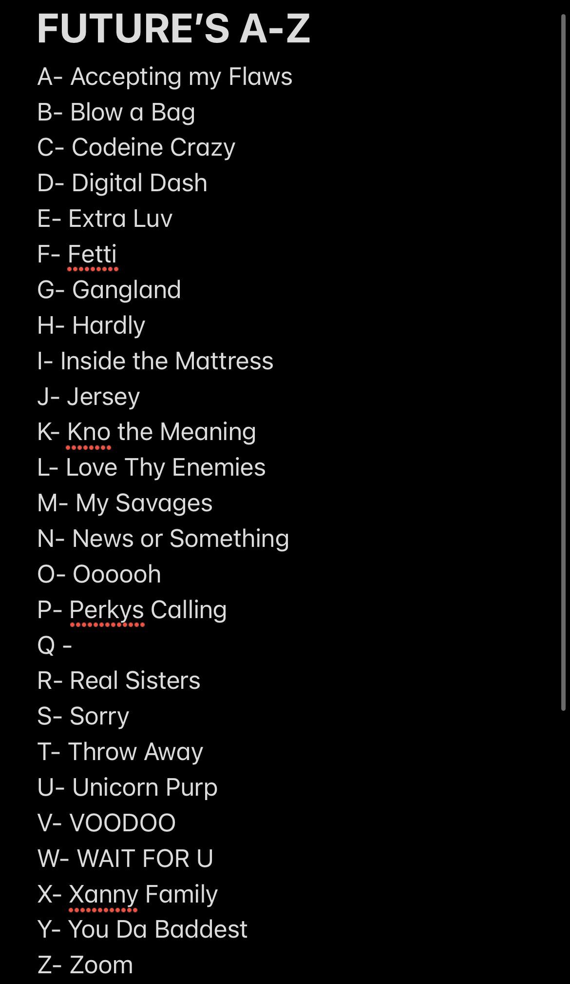 My Future AZ List r/future