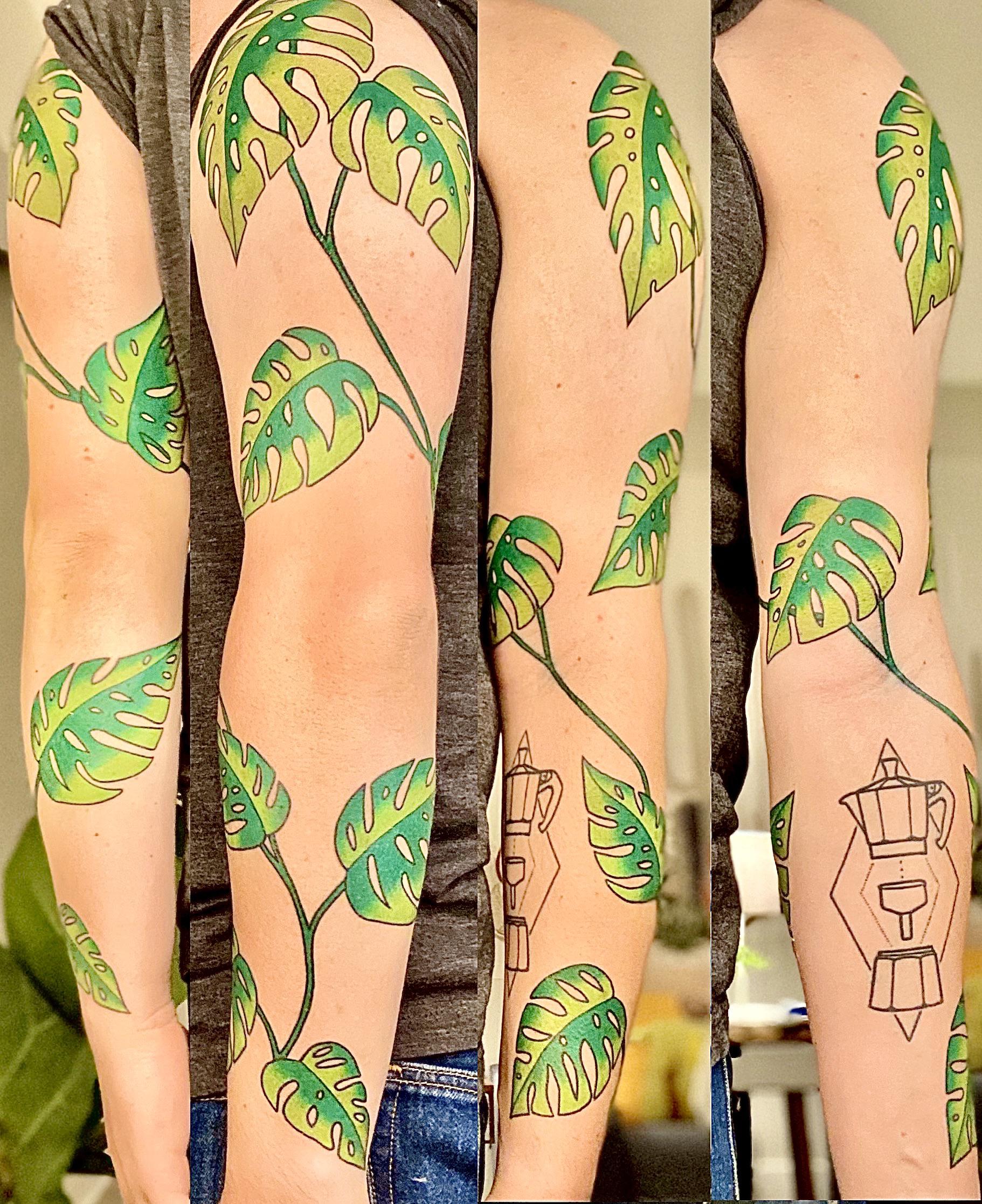 Monstera climbing up my arm, by Amanda Carmel Mission Ink in San