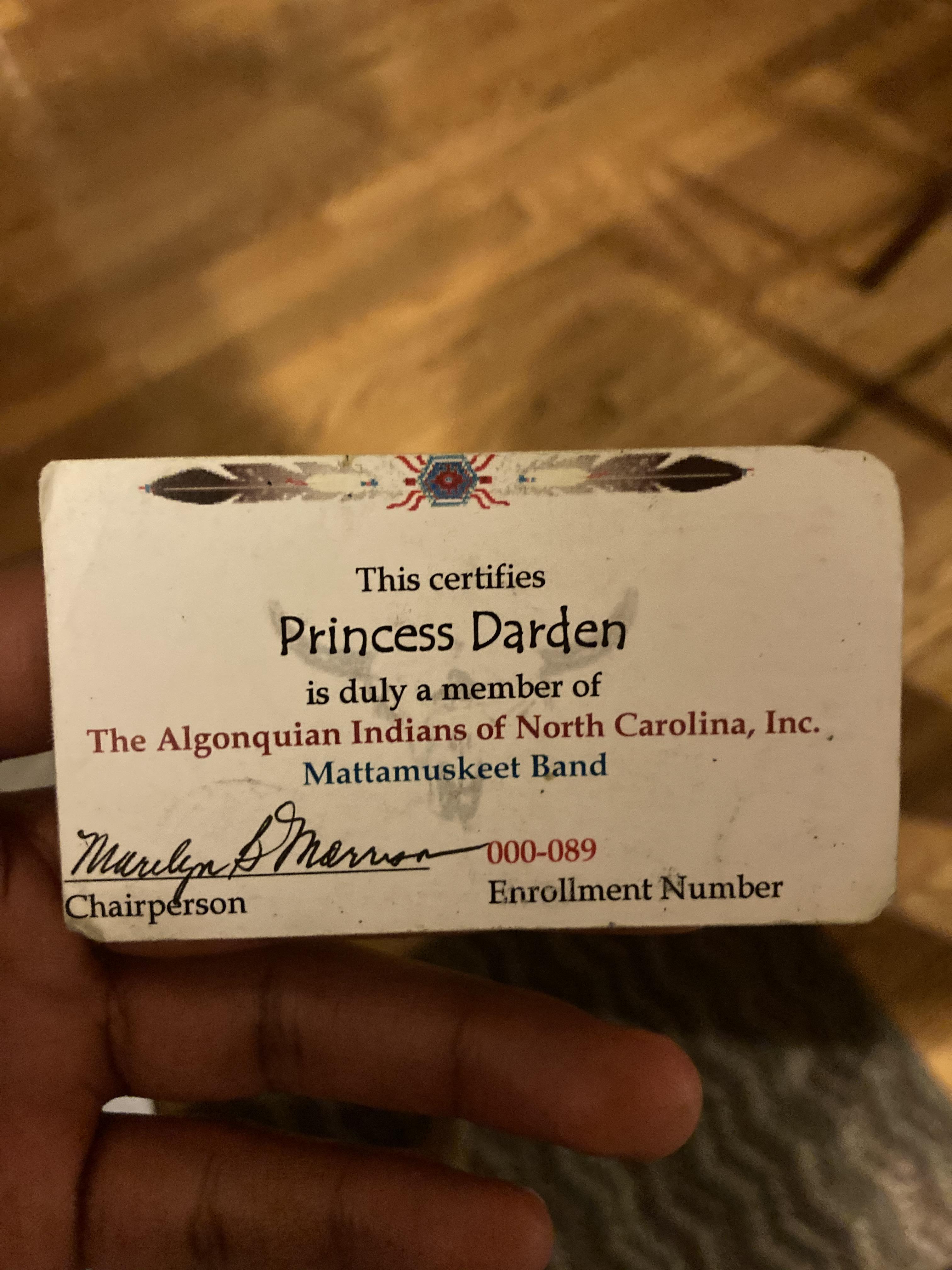 American Indians are given I’d cards when they are registered with a