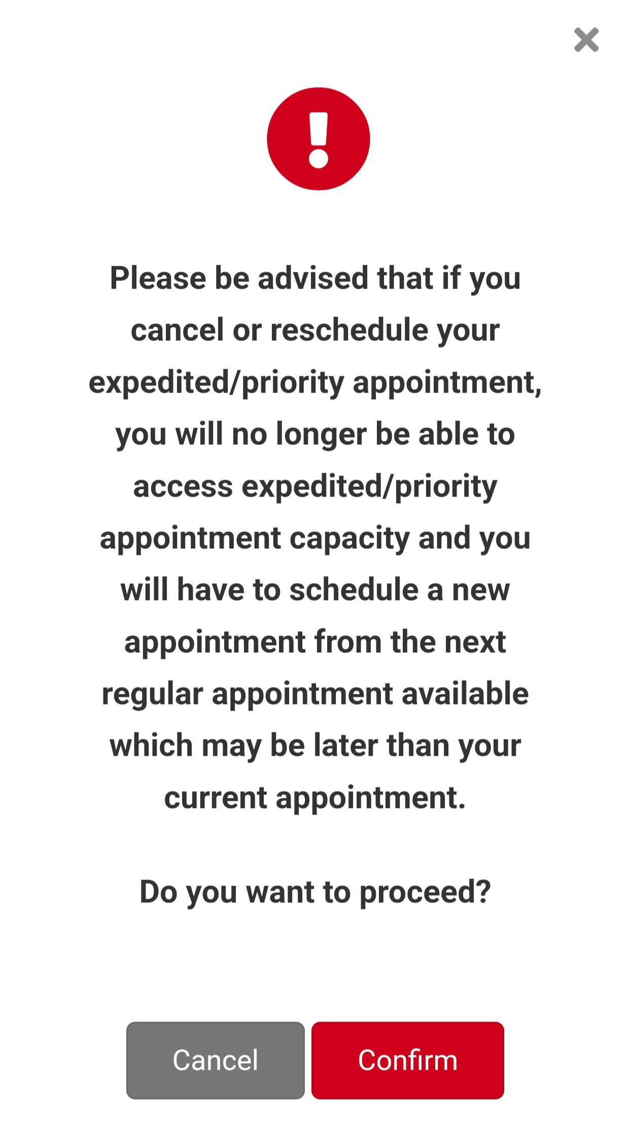 What does this message on Visa Appointment Reschedule page mean? r