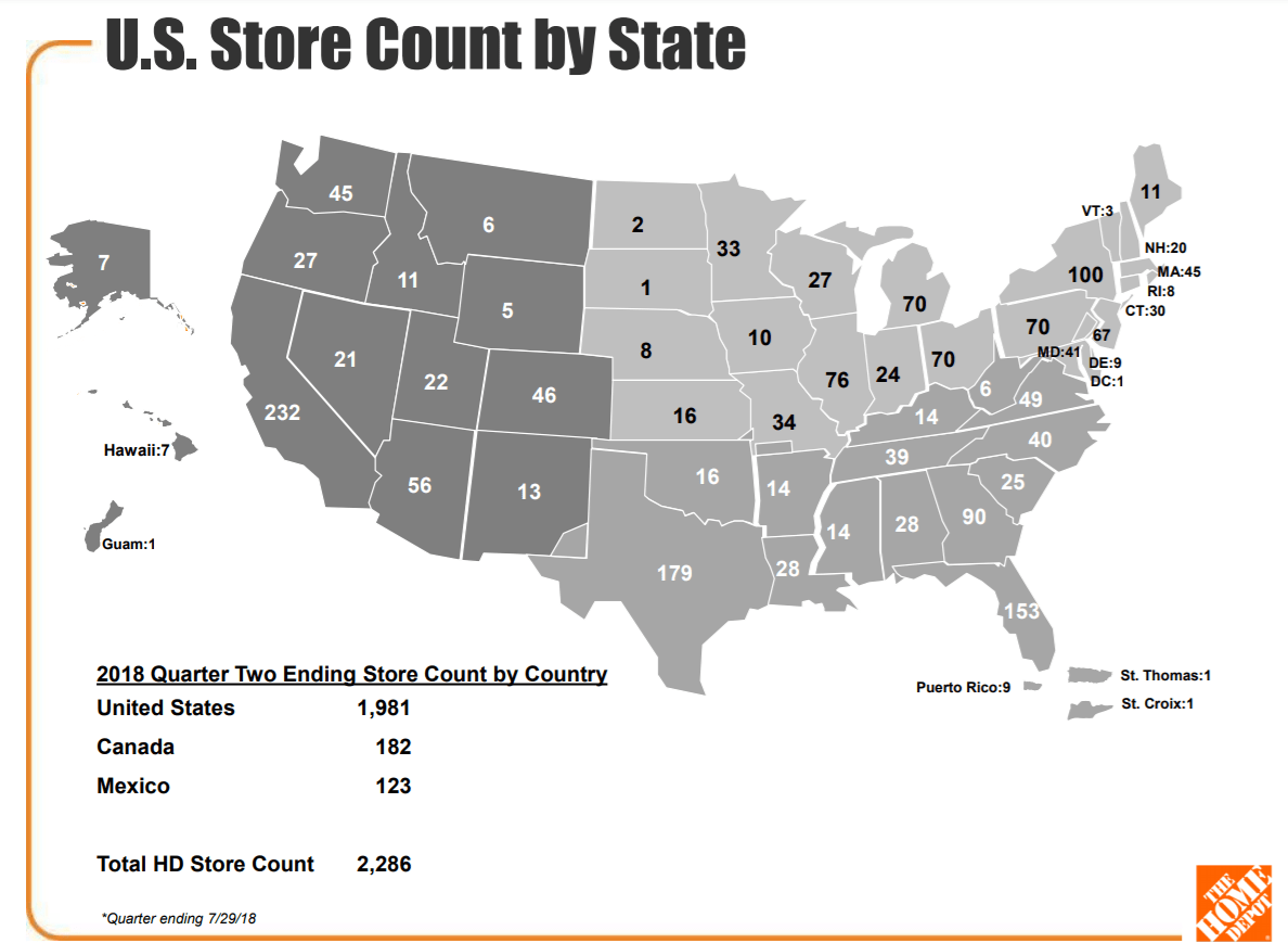 Home Depot Stores per State (2018) r/MapPorn