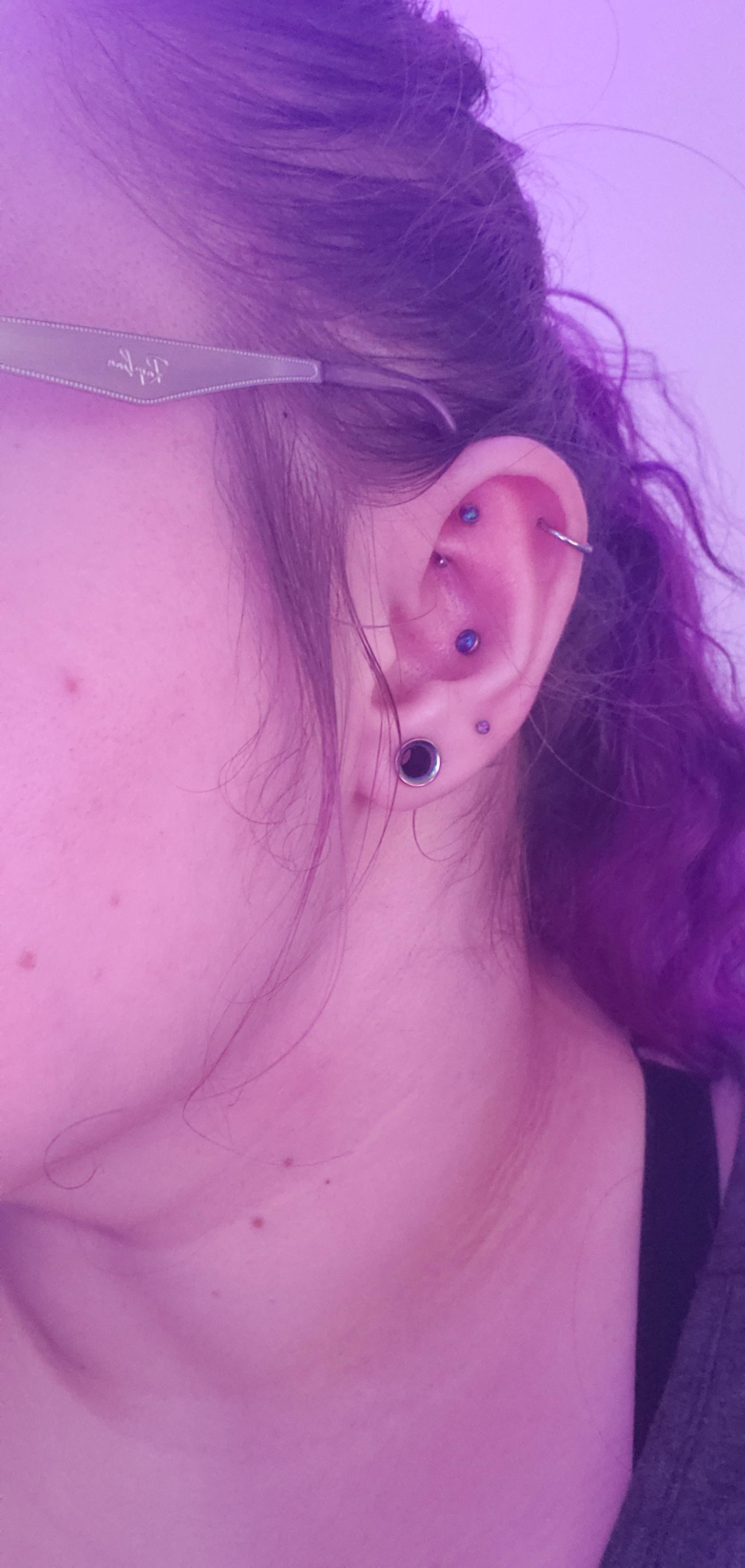 5 out of 9 of my peircings. I have a lot planned for this ear