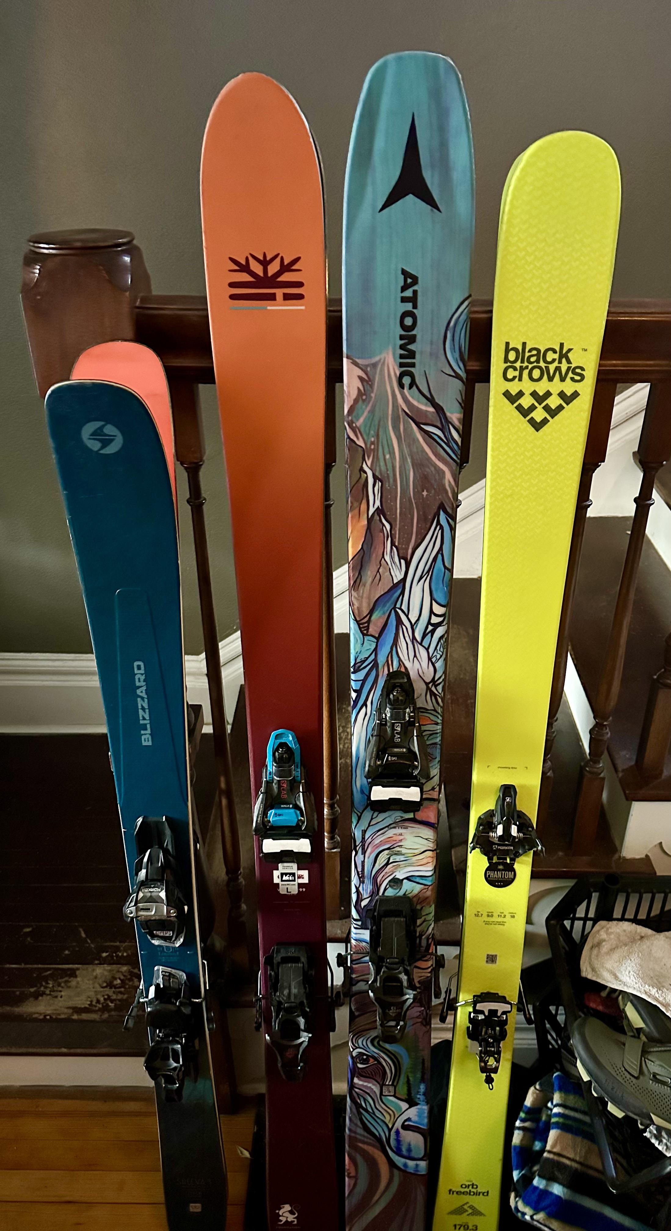 Quiver for the season, and bonus wifey skis r/skiing