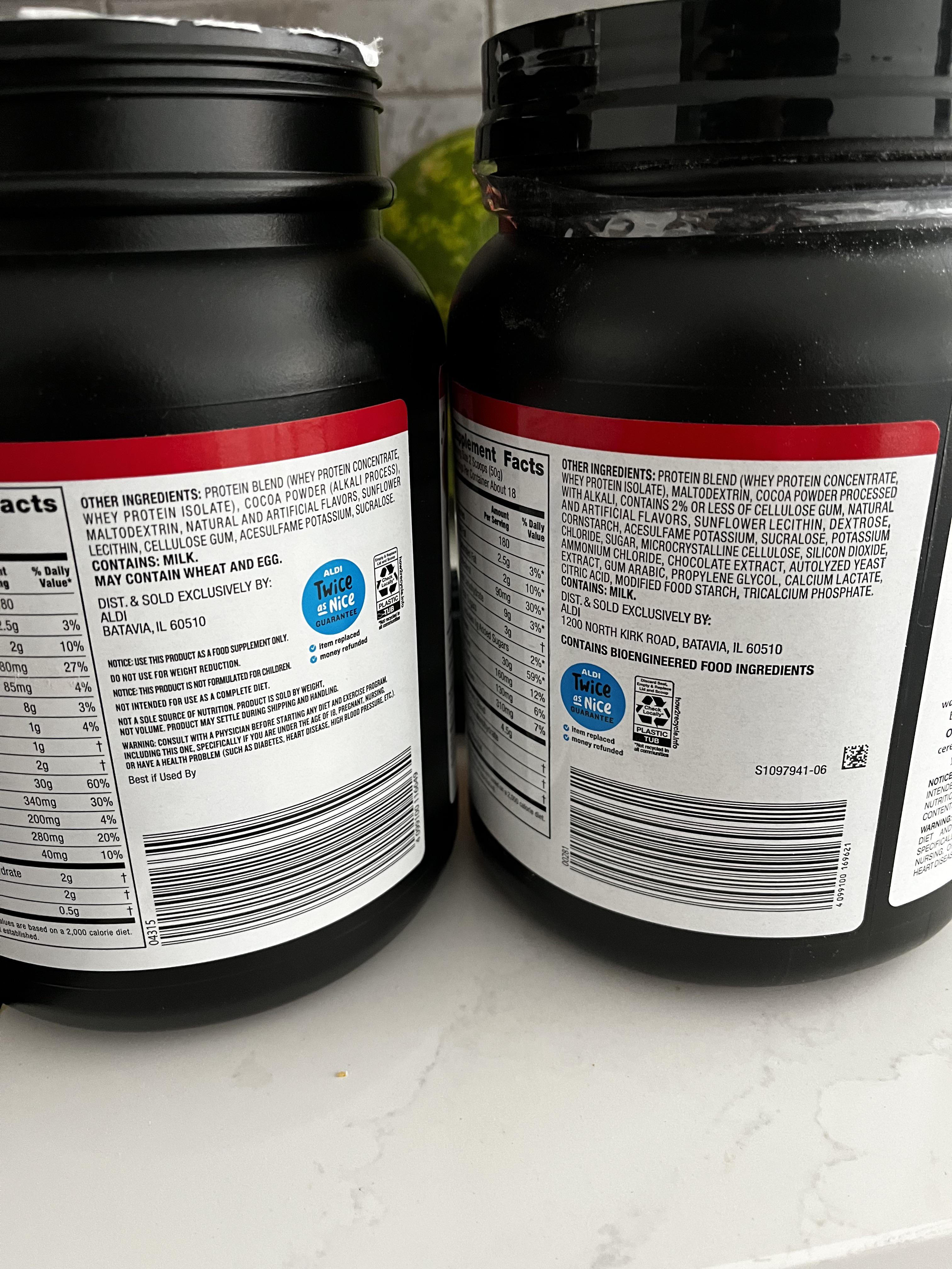 The difference in ingredients from this protein powder bought one month