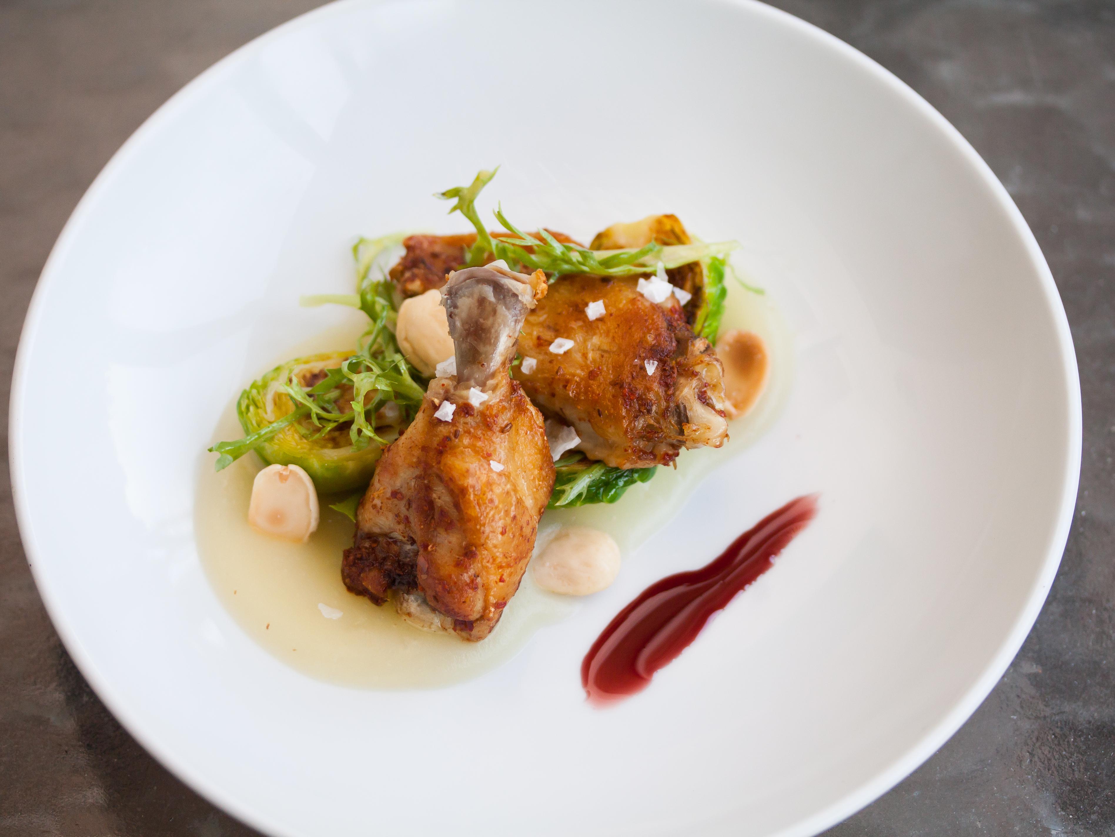 Chicken Wings, RosemaryApple Puree, Brussels Sprouts, Red Wine