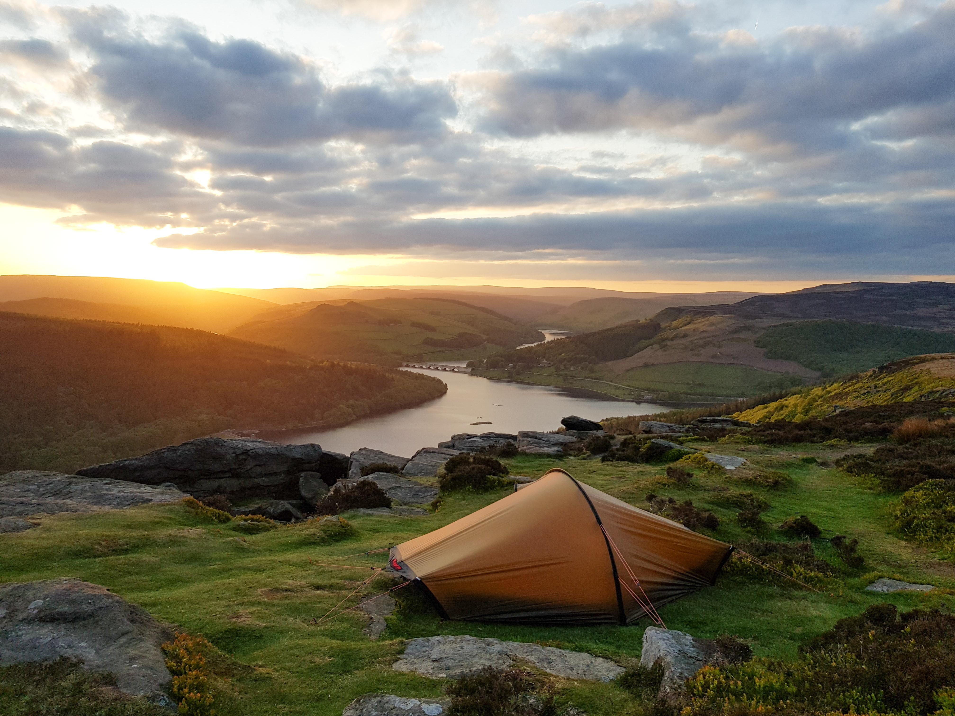 Camping on Bamford Edge in the Peak District National Park, England r